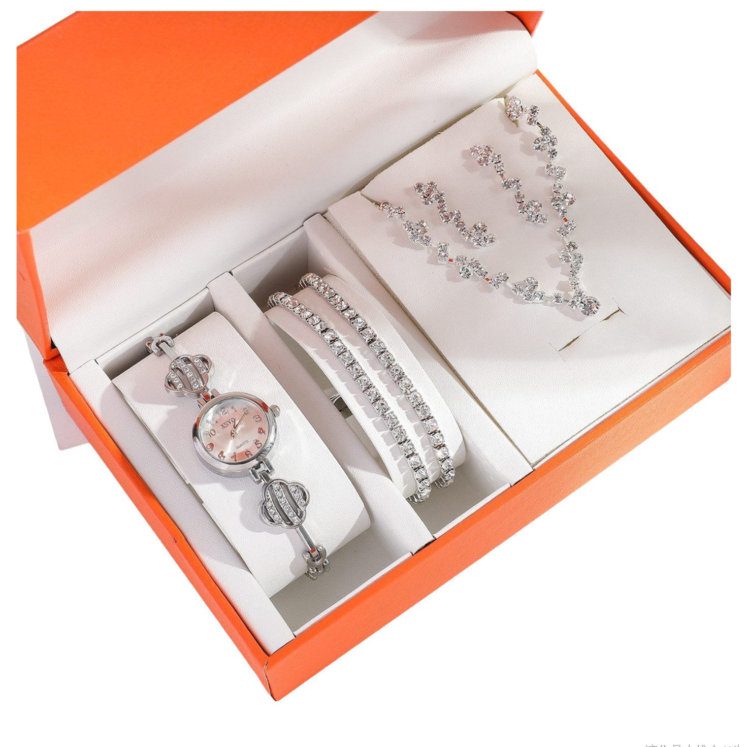Quarzuhr Geschenk Damen Armbanduhr Armband Halskette Ring Ohrring Schmuck Set