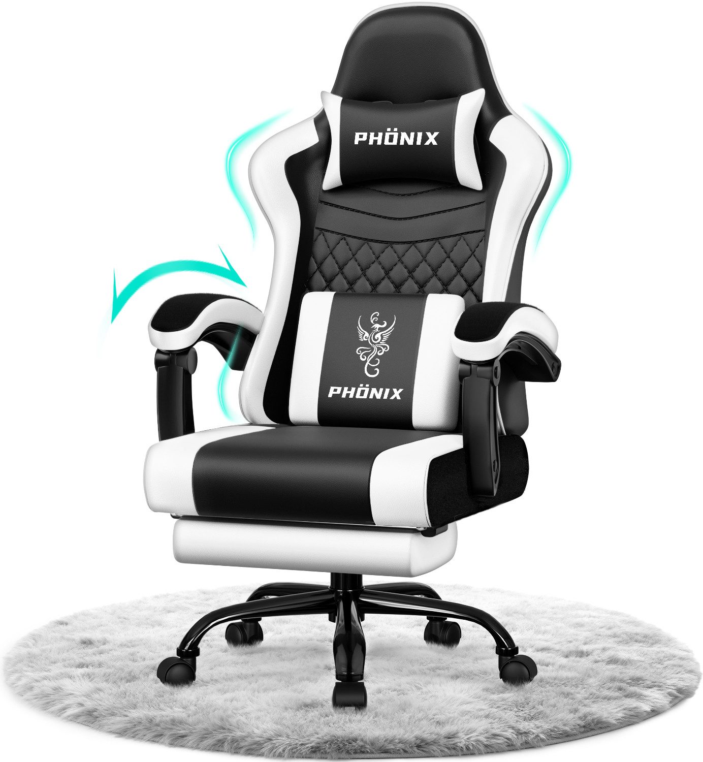 Adormii Gaming-Stuhl Gaming Stuhl ergonomisch Gaming Chair Bürostuhl verstellbare (Gaming Stuhl mit verstellbaren Lendenkissen, Armlehne und Kopfstütze, Gamer Stuhl Bequeme Sitzkissen), gepolsterter Gaming-Stuhl, bis 150 kg Belastbarkeit