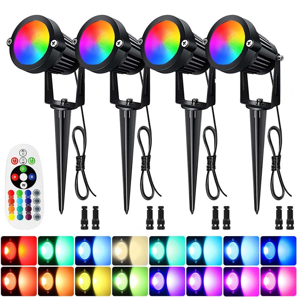 Rosnek LED Gartenleuchte RGB, 16 Farben, Fernbedienung, dimmbar, Erdspieß, LED fest integriert, Warmweiß Outdoor Spotlight für Garten, Terrasse, Wege