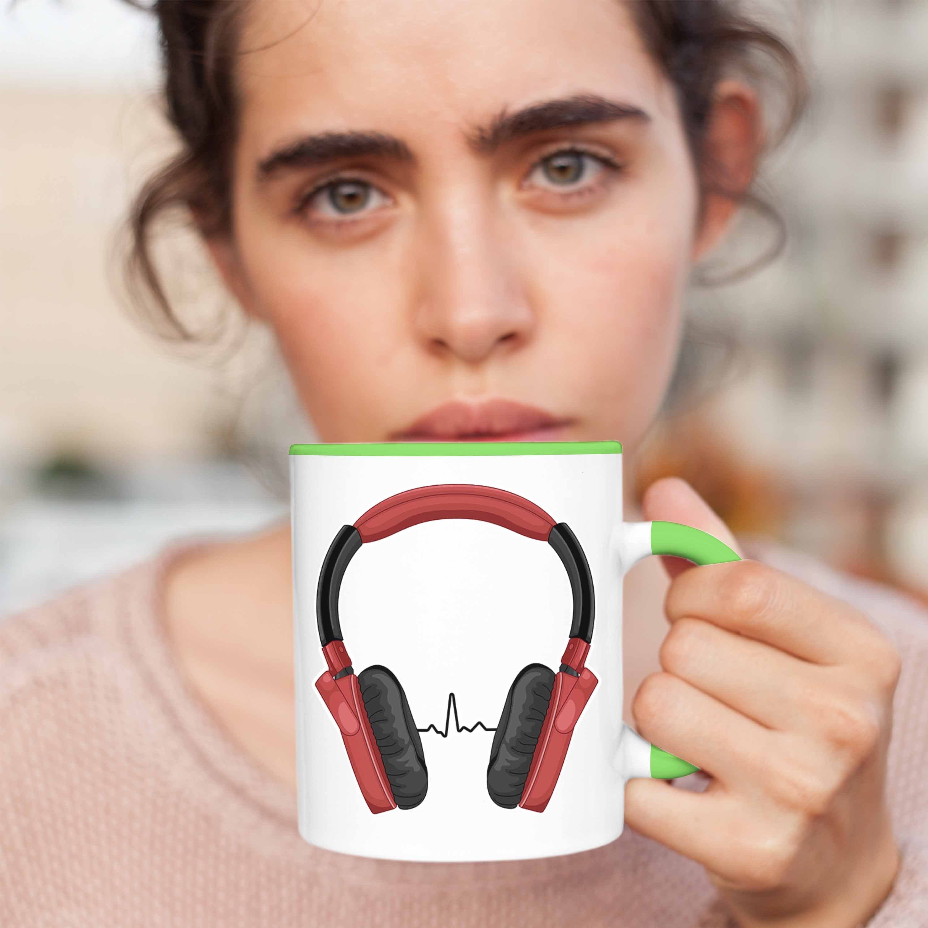 Trendation Musikliebhaber Grün Musiker Musiklehrer Trendation Geschenkidee Tasse Geschenkideen Musiklehrerin Tasse - Geschenk Coach Herzschlag Musik