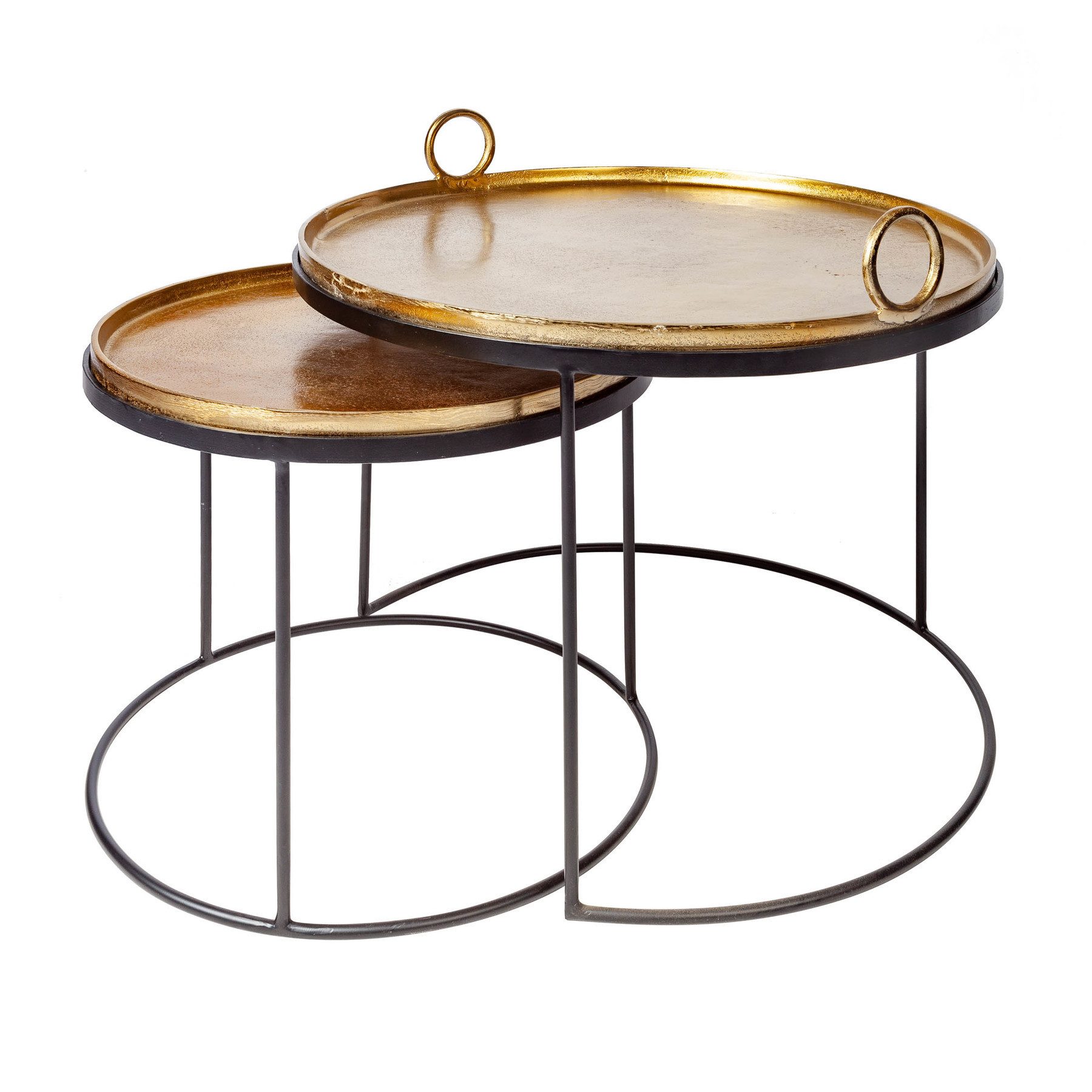 riess-ambiente Couchtisch ELEMENTS Ø65cm gold / schwarz (Set, 2-St), Wohnzimmer · Metall · rund · 2 abnehmbare Tabletts · Design