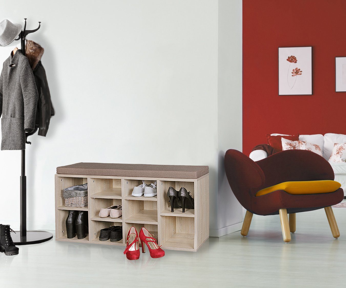 Beige Stauraum - KADIMA stilvolle & Schuhschrank Schuhbank Sitzfläche DESIGN mit Wohnraumlösung