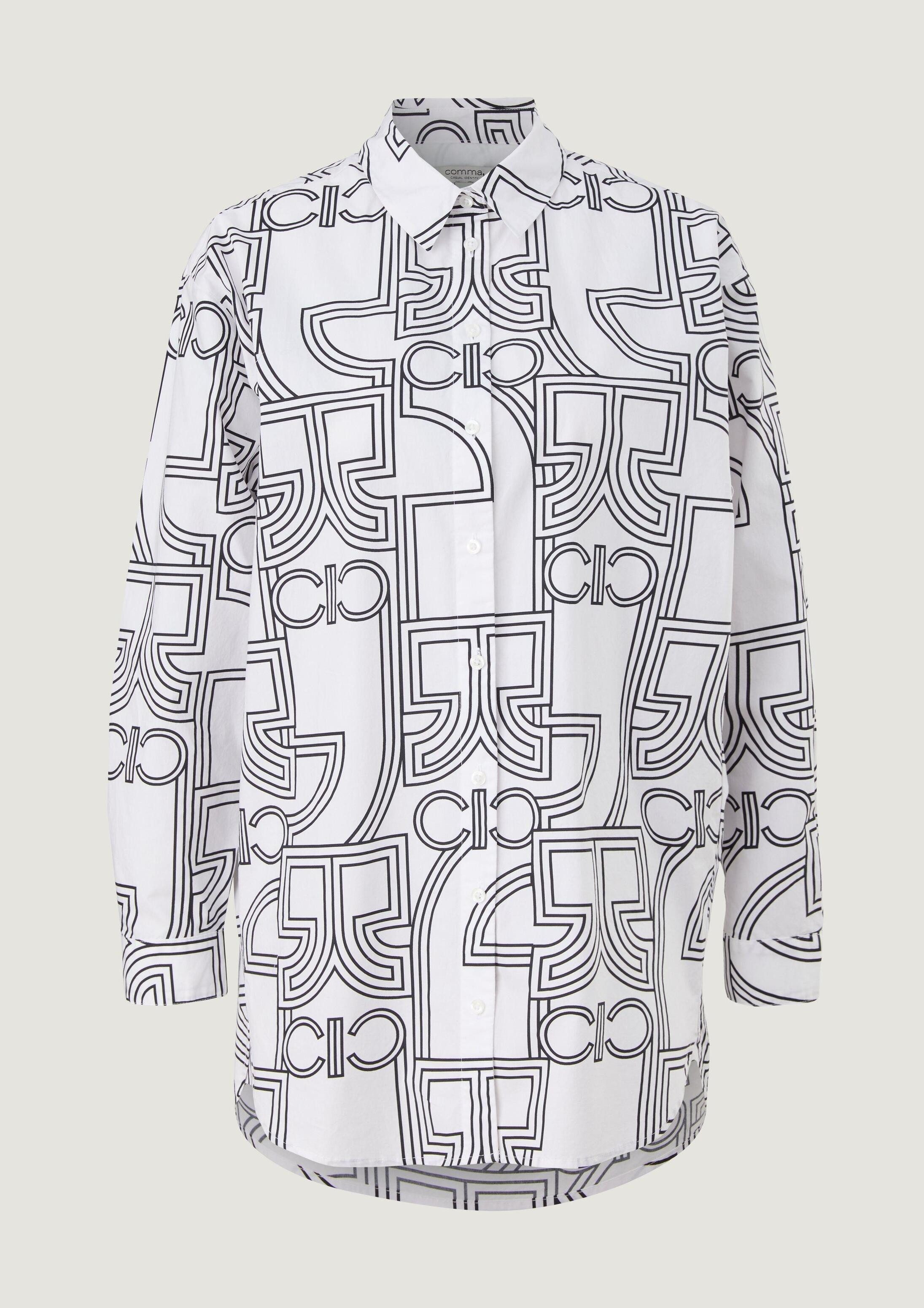comma Langarmbluse Bluse Lockere Label-Bluse