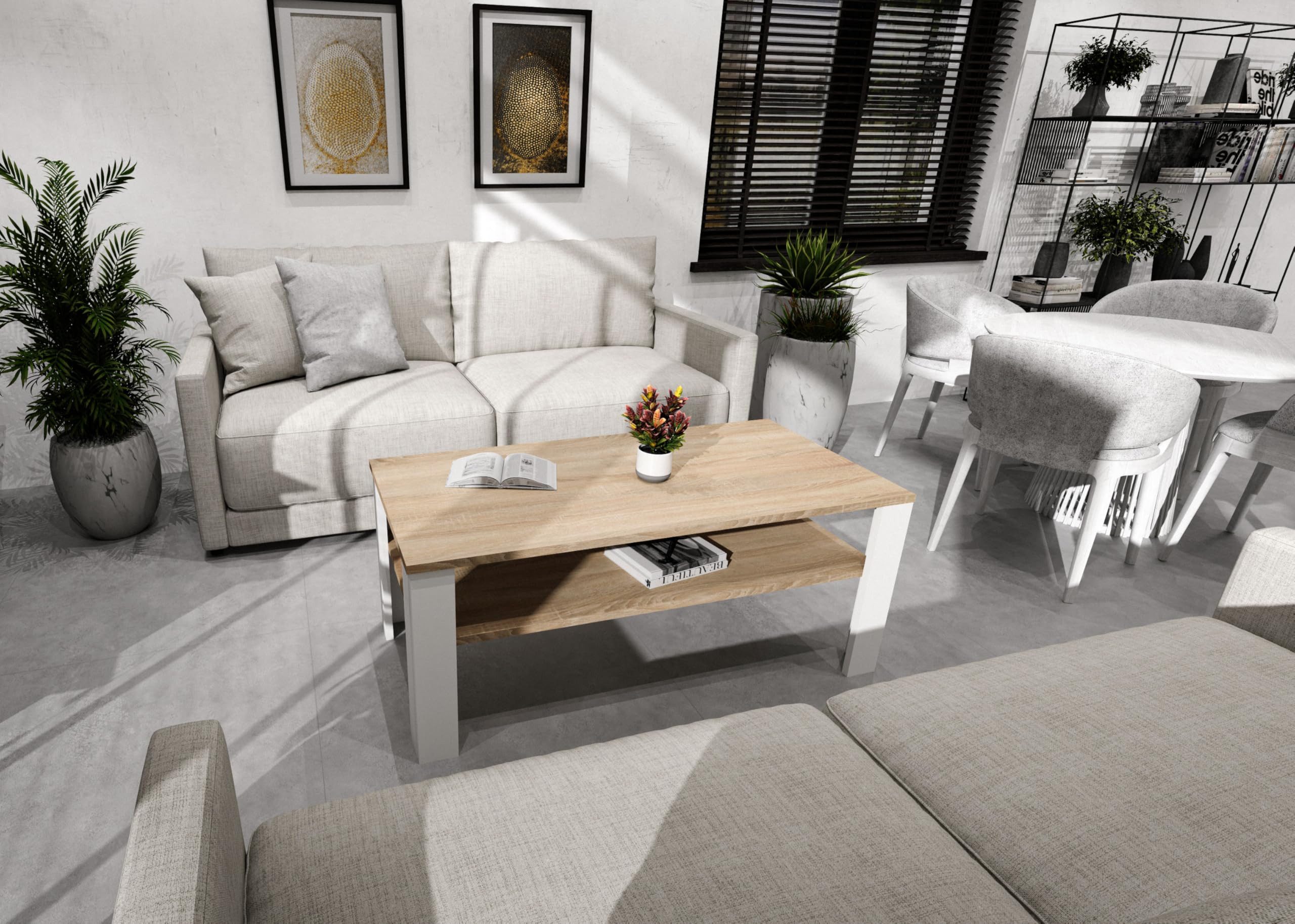 TREND WERK Couchtisch mit zusätzlicher Ablagefläche in 53×53×47 cm und 92×50×45 cm (Moderner Wohnzimmertisch im Retro Loft Design), Stabiler Beistelltisch für W – Bild 3 von 5