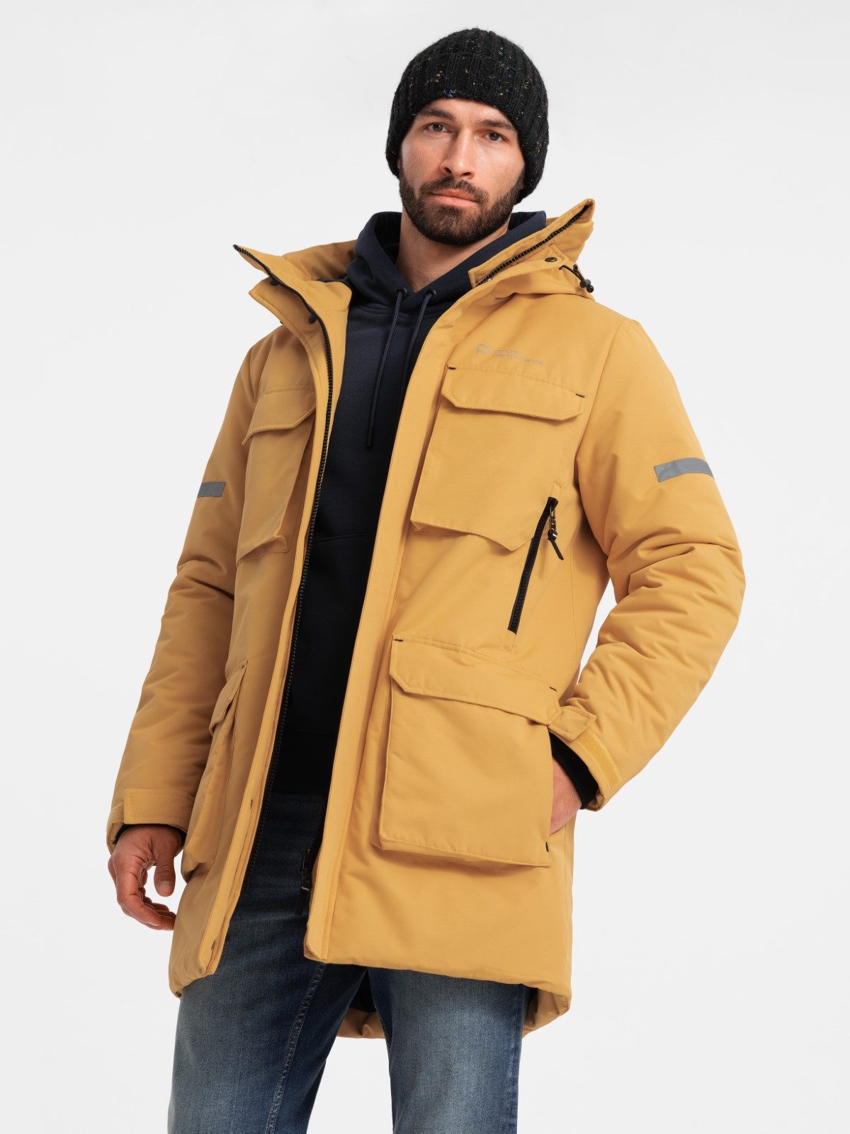 OMBRE Winterjacke Isolierte lange Jacke für Männer mit reflektierenden Elementen