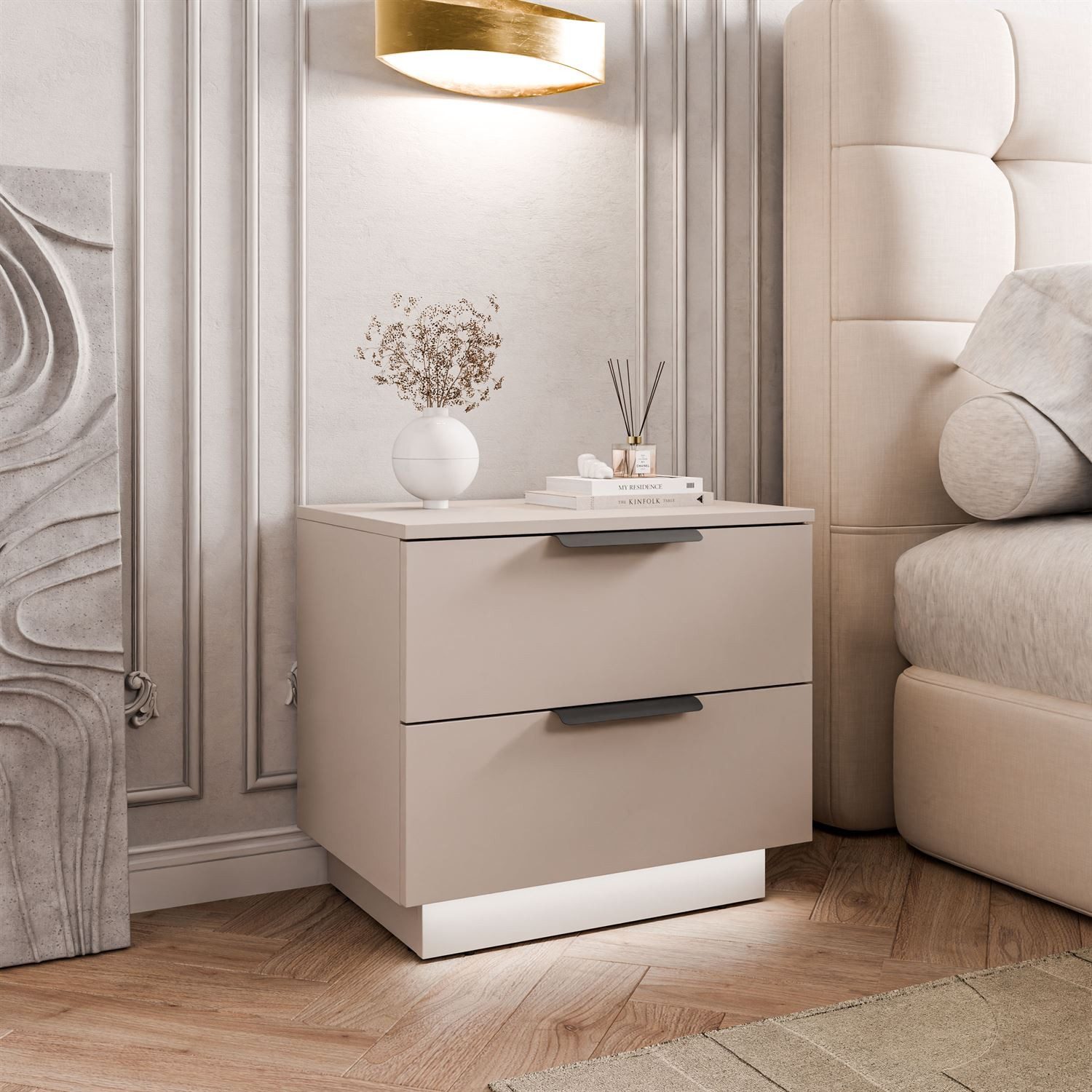Lookway Nachttisch LINA 2S Kaschmir mit Schubladen und LED-Beleuchtung (1x günstig online kaufen