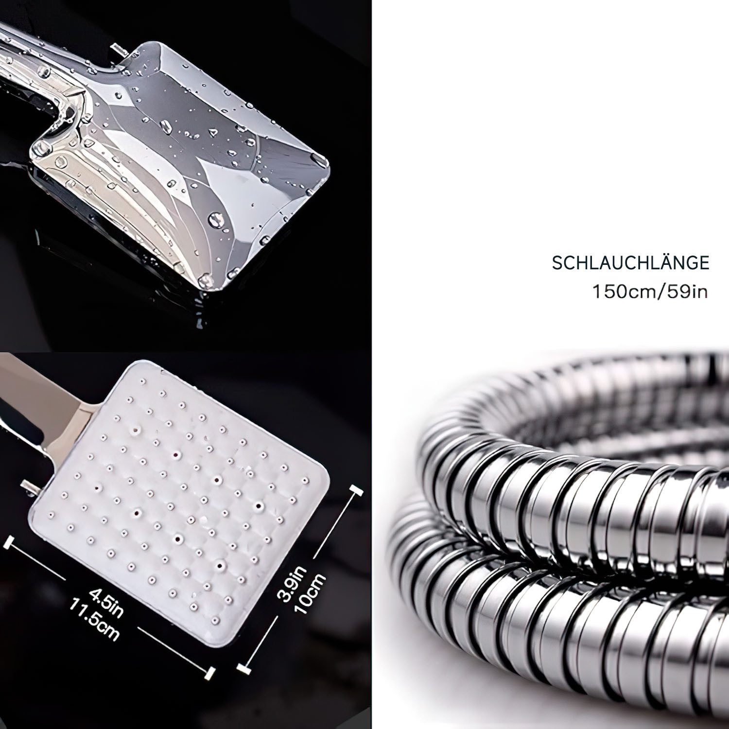 Refined Living Handbrause Duschkopf mit Schlauch Filter Duschbrause 1.5M Duschschlauch, (Einhand-Einstellung Duschbrause Druckerhöhend), Handbrause Regendusche  – Bild 5 von 5