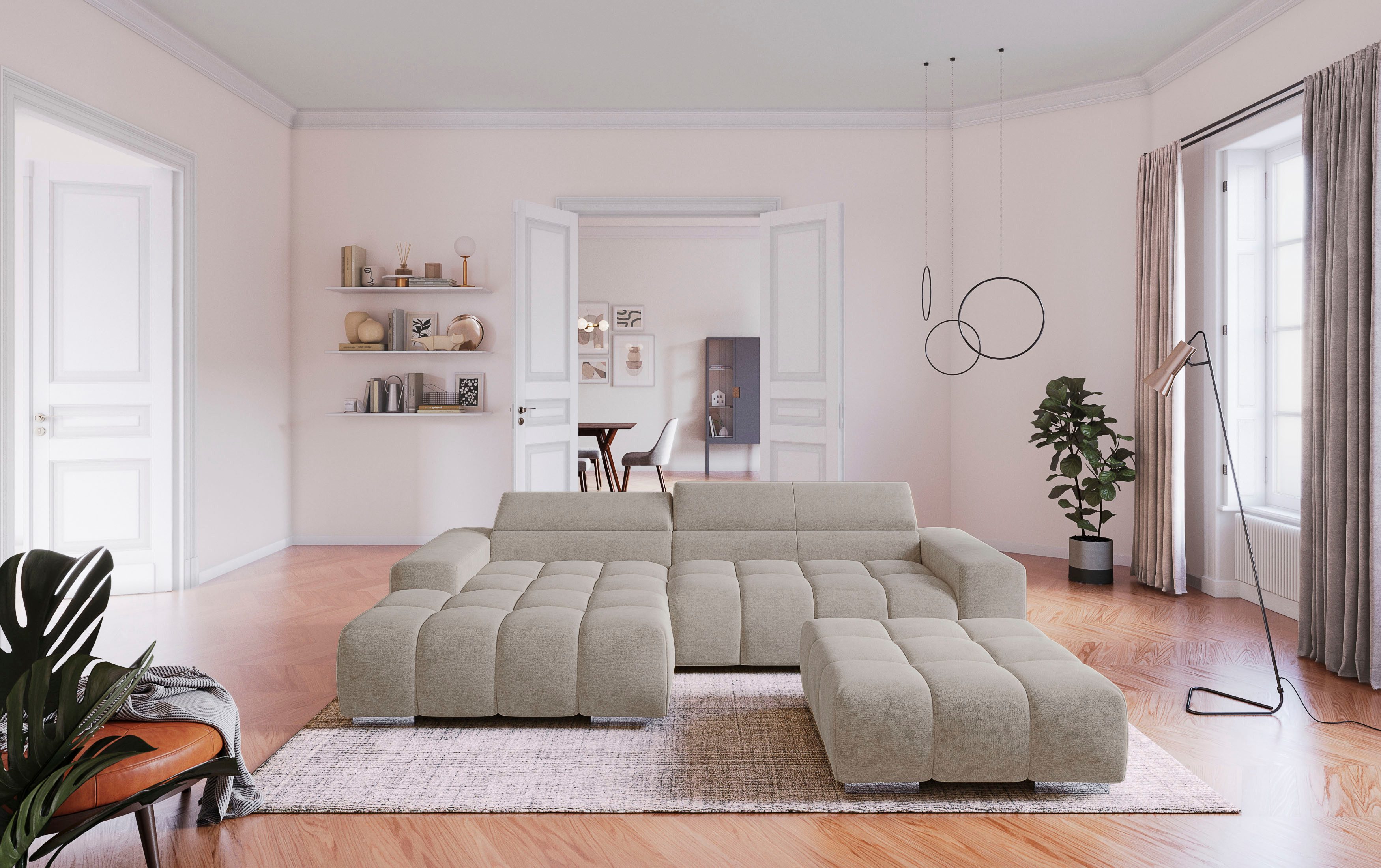 COTTA Ecksofa Orion L-Form, mit 2x Kopfteilverstellung & 3 Nierenkissen