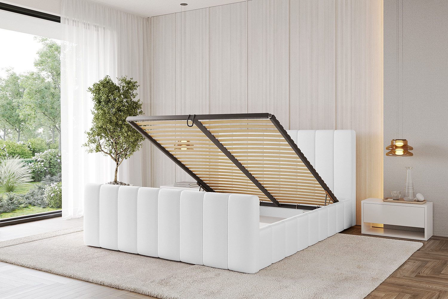 ALTDECOR Polsterbett FINO-Z (Polsterbett mit Bettkasten und Lattenrost, Boxbett ohne Matratze), Doppelbett mit Stauraum, Bett mit Kopfteil