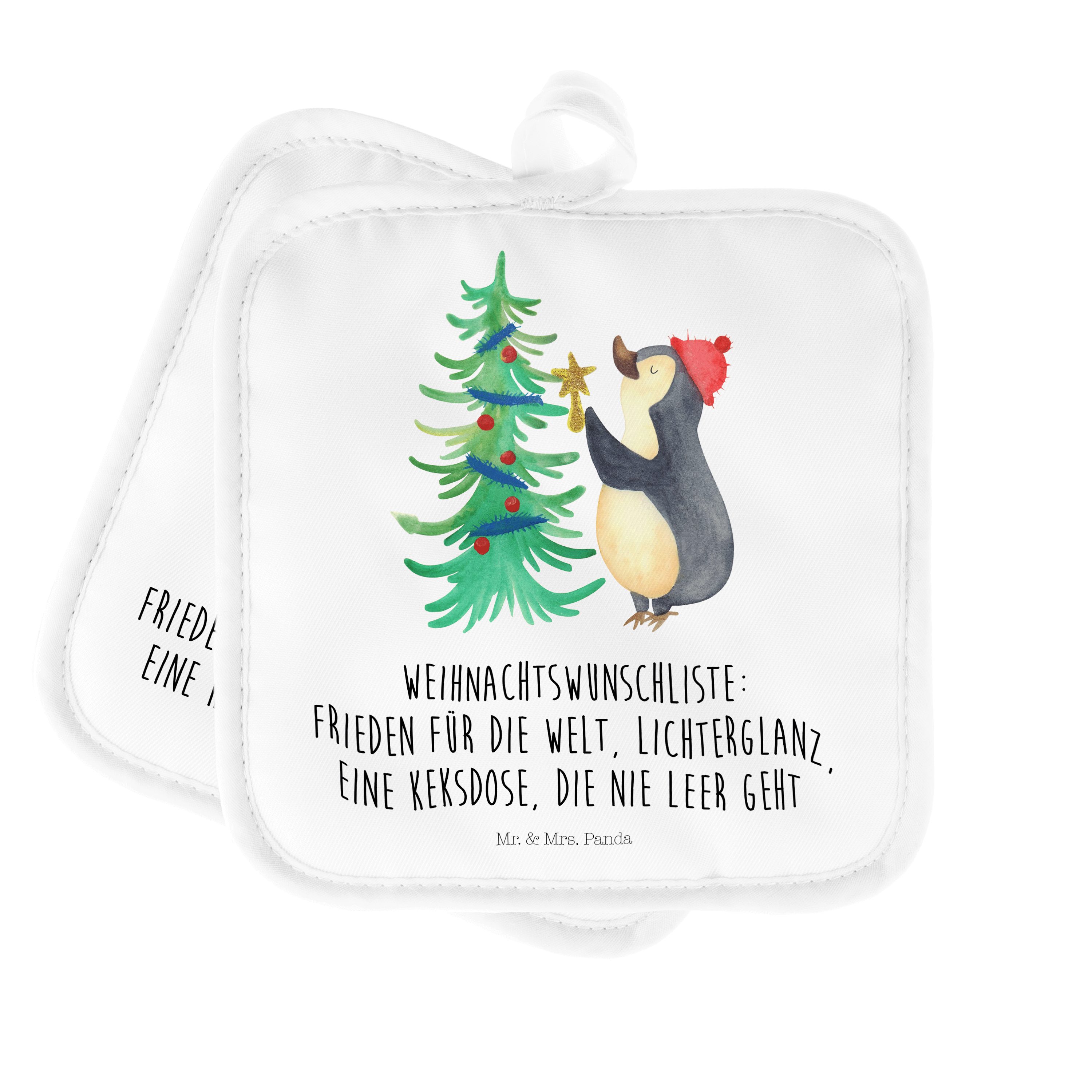 Mr. & Mrs. Panda Topflappen Pinguin Weihnachtsbaum - Weiß - Geschenk, Wintermotiv, Advent, Topfla, (1-tlg)