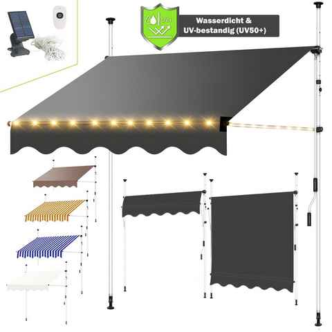 Mucola Klemmmarkise LED Klemmmarkise 150-400cm Balkon Sonnenschutz Terasse Fenstermarkise (Stück) Klemmmontage