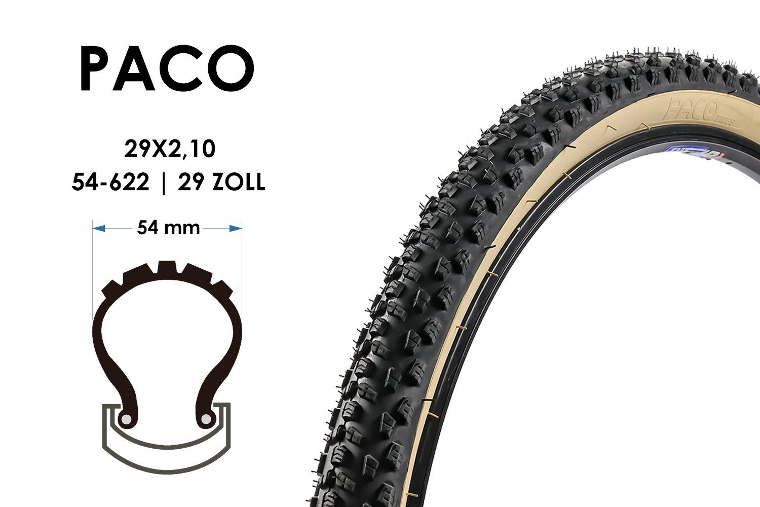 Paco Fahrradreifen 29x2.10 MTB Fahrrad Reifen PACO Mantel Decke 54-622 Schwarz Beige