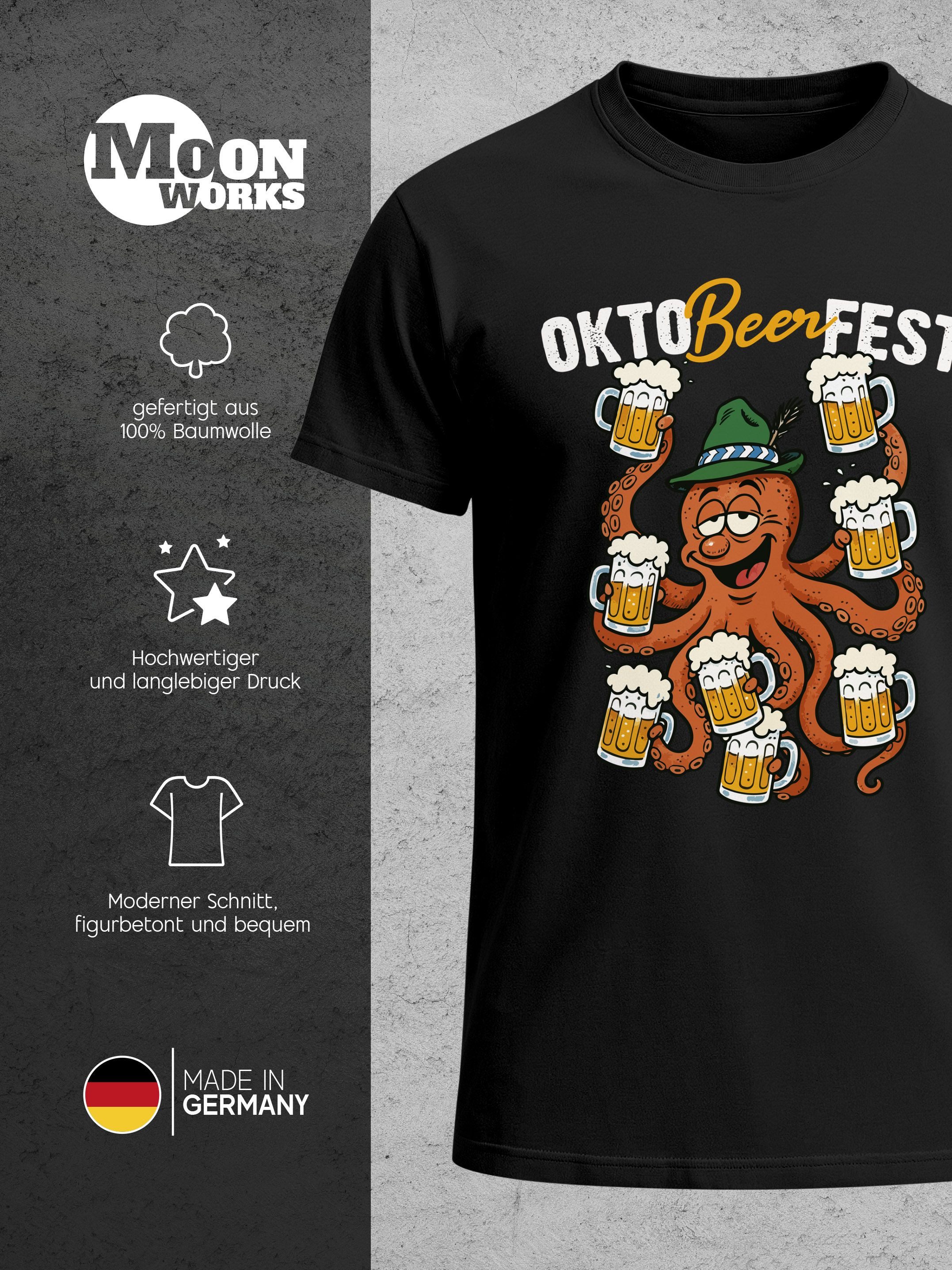 MoonWorks Print-Shirt Herren T-Shirt für das Oktoberfest Okto-Beer-Fest Oktopus Bier mit Print