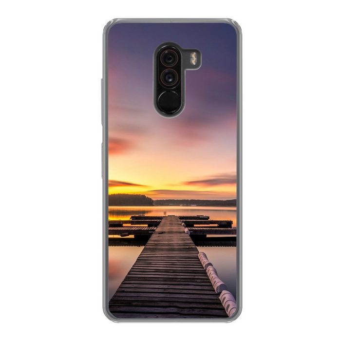MuchoWow Handyhülle Steg - Sonnenuntergang - Wasser - Meer - Spiegelung Phone Case Handyhülle Xiaomi Pocophone F1 Silikon Schutzhülle