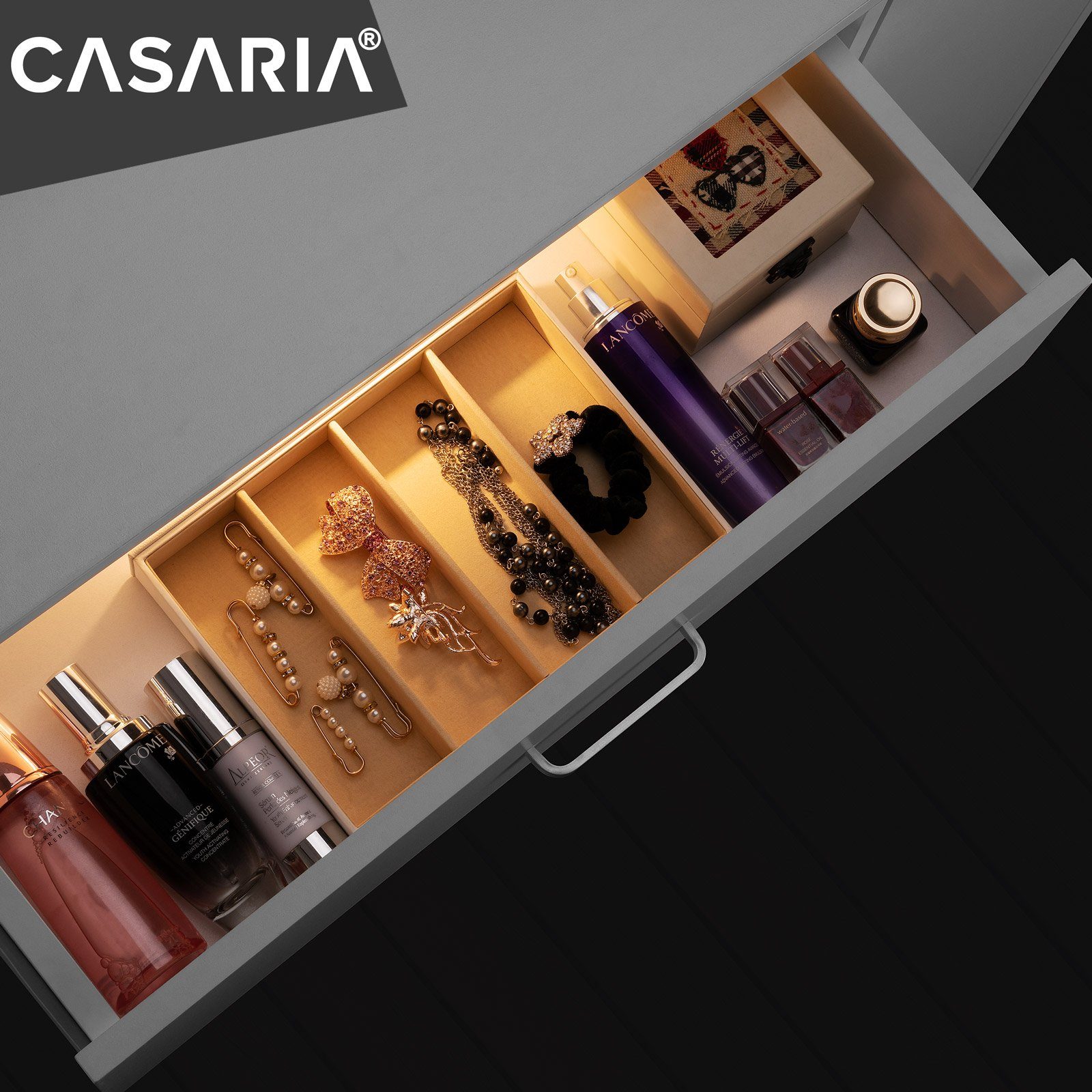 Casaria Schublade 137x90x38cm Schminktisch Spiegel Fächer Beleuchtung Make-up (1-St), mit 3