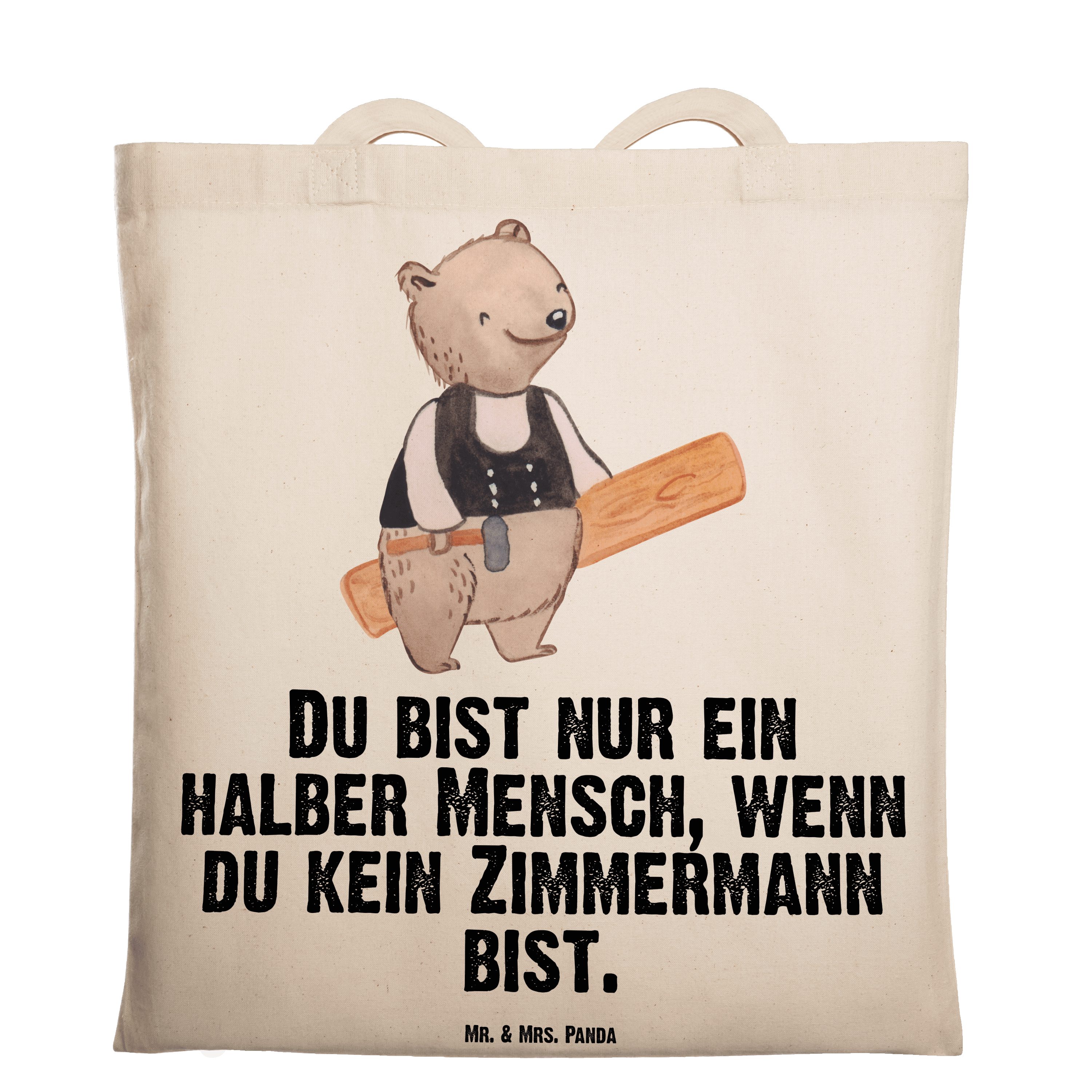Transparent - Zimmermann - Geschenk, Tragetasche Panda mit Mr. & (1-tlg) Mrs. Beuteltasche, Kollege, Herz