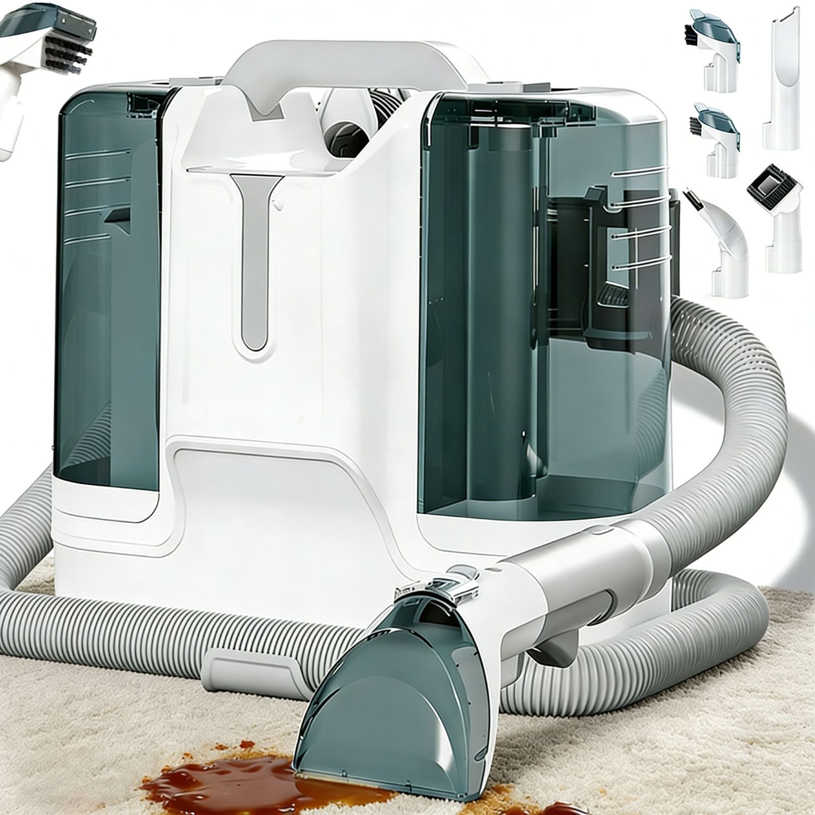 AKKEE Wasch-Sauger Waschsauger Teppichreiniger Polsterreiniger Gerät, 11kPa, 1.8L, 450 W, beutellos, Doppelwassertank und flexibel einsetzbaren Bürstenköpfen