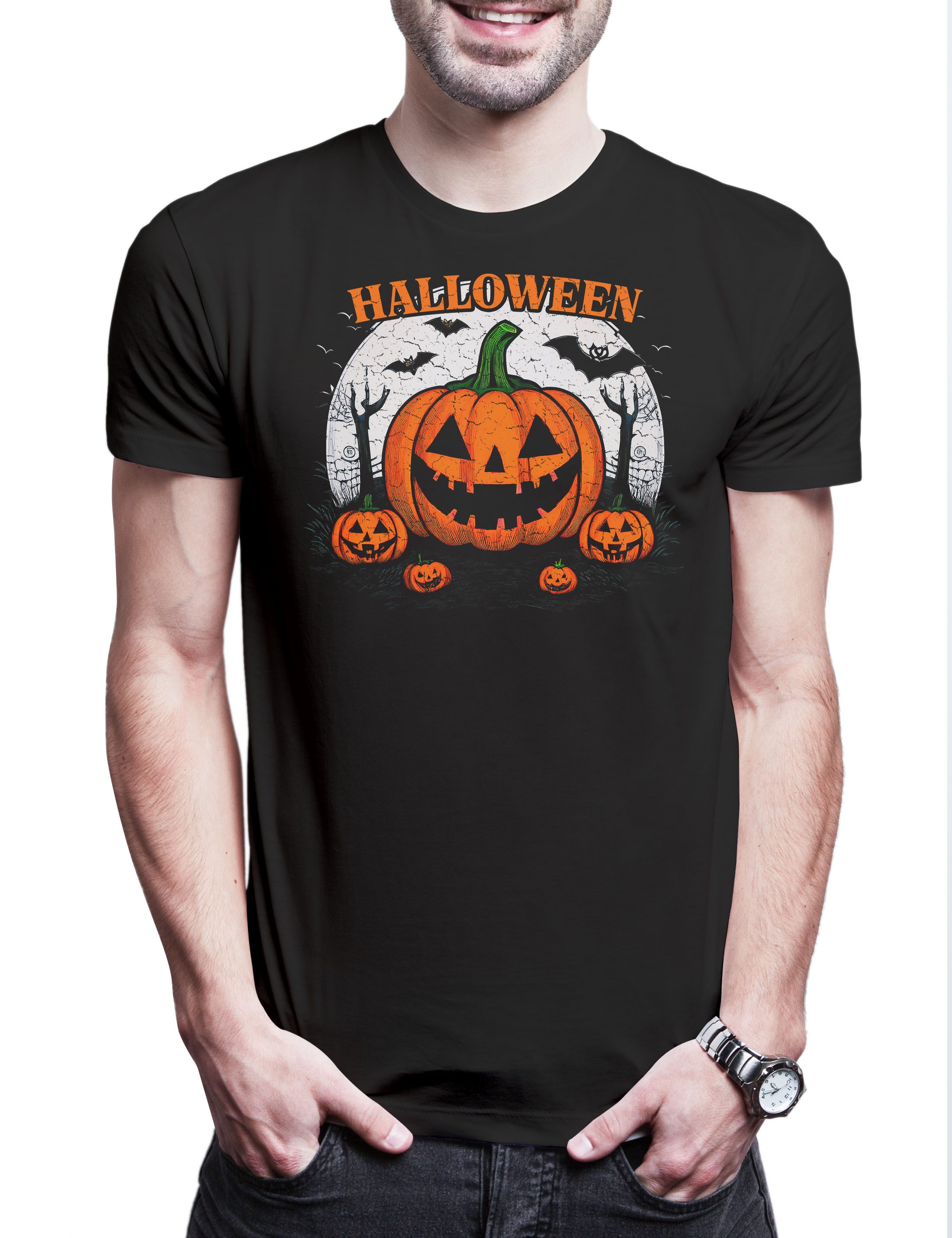 Print-Shirt Halloween Pumpkins & Bats Herren T-Shirt Kürbis Horror Costume
