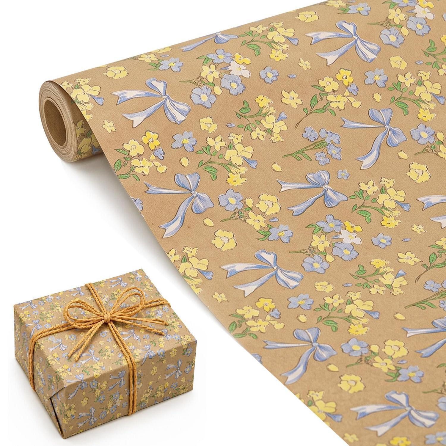 LuxusKollektion Packpapier Geschenkpapier Blumen Schleife Kraftpapier 43cmx10m, (1St)