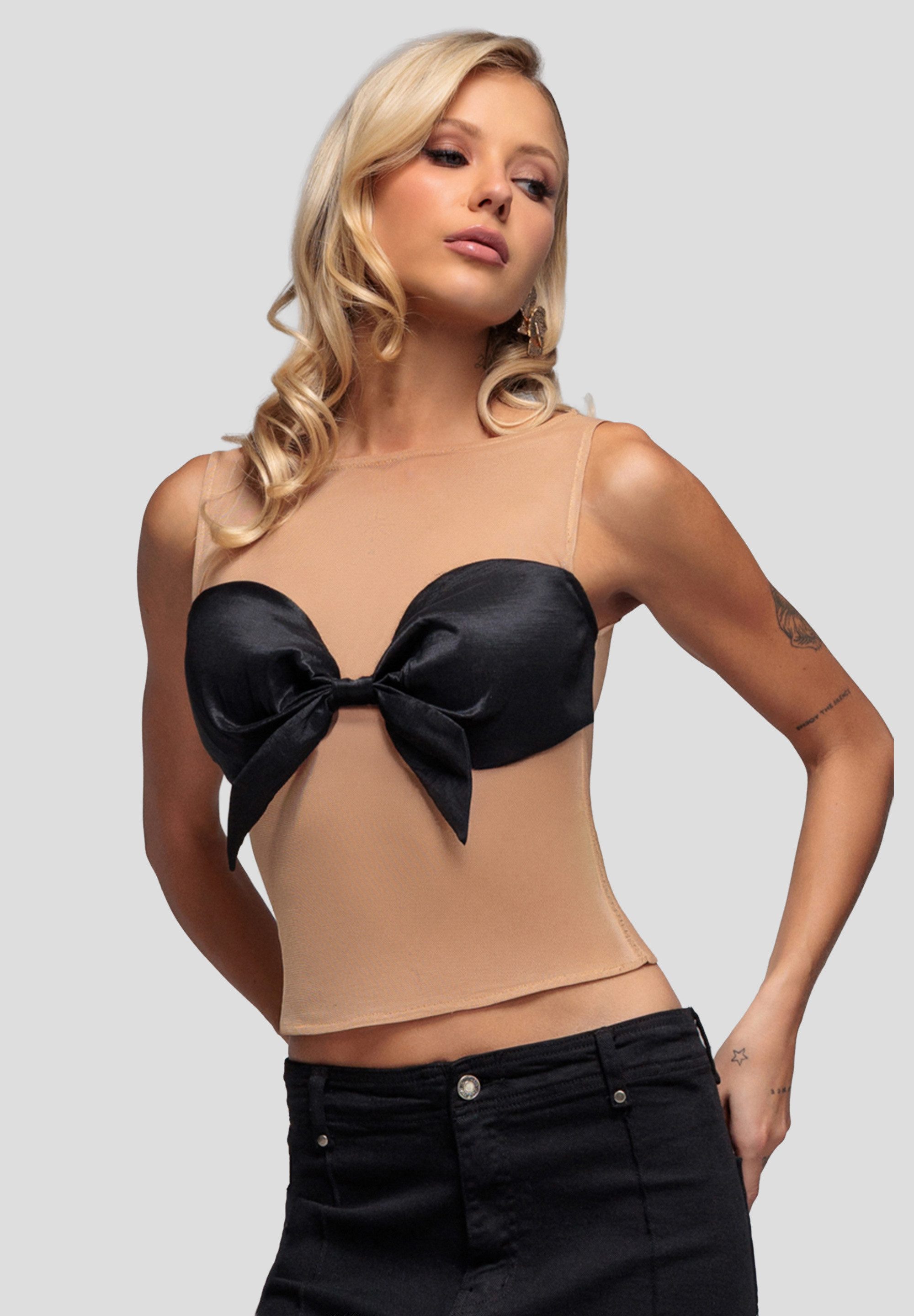 Tanktop Mesh Sleeveless Taffeta Bow Top