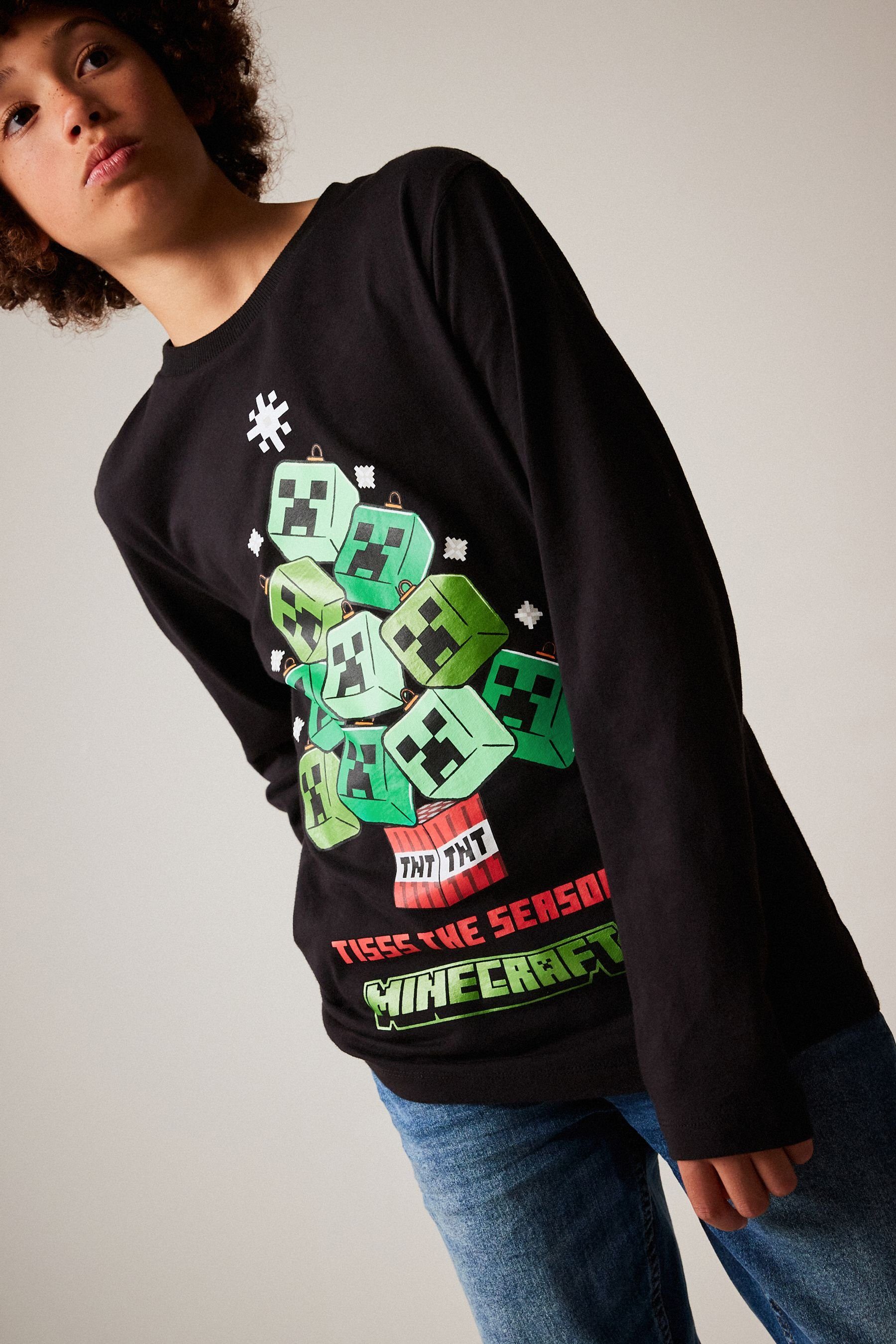 Next Langarmshirt Langärmeliges Black Weihnachtsshirt Minecraft (1-tlg)