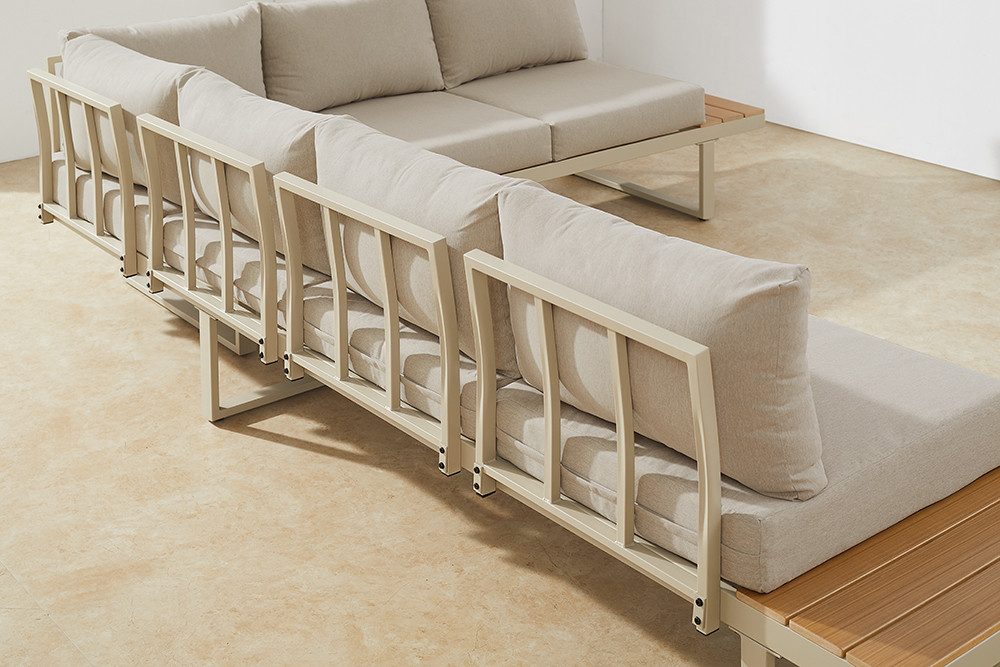 riess-ambiente Sitzgruppe IBIZA GRAND 280cm greige - Aluminium, mit Sitzpolstern, wetterfest, (Set, 3-tlg), Outdoorlounge inkl Kissen & Tisch -ideal für Terrasse, Balkon & Garten