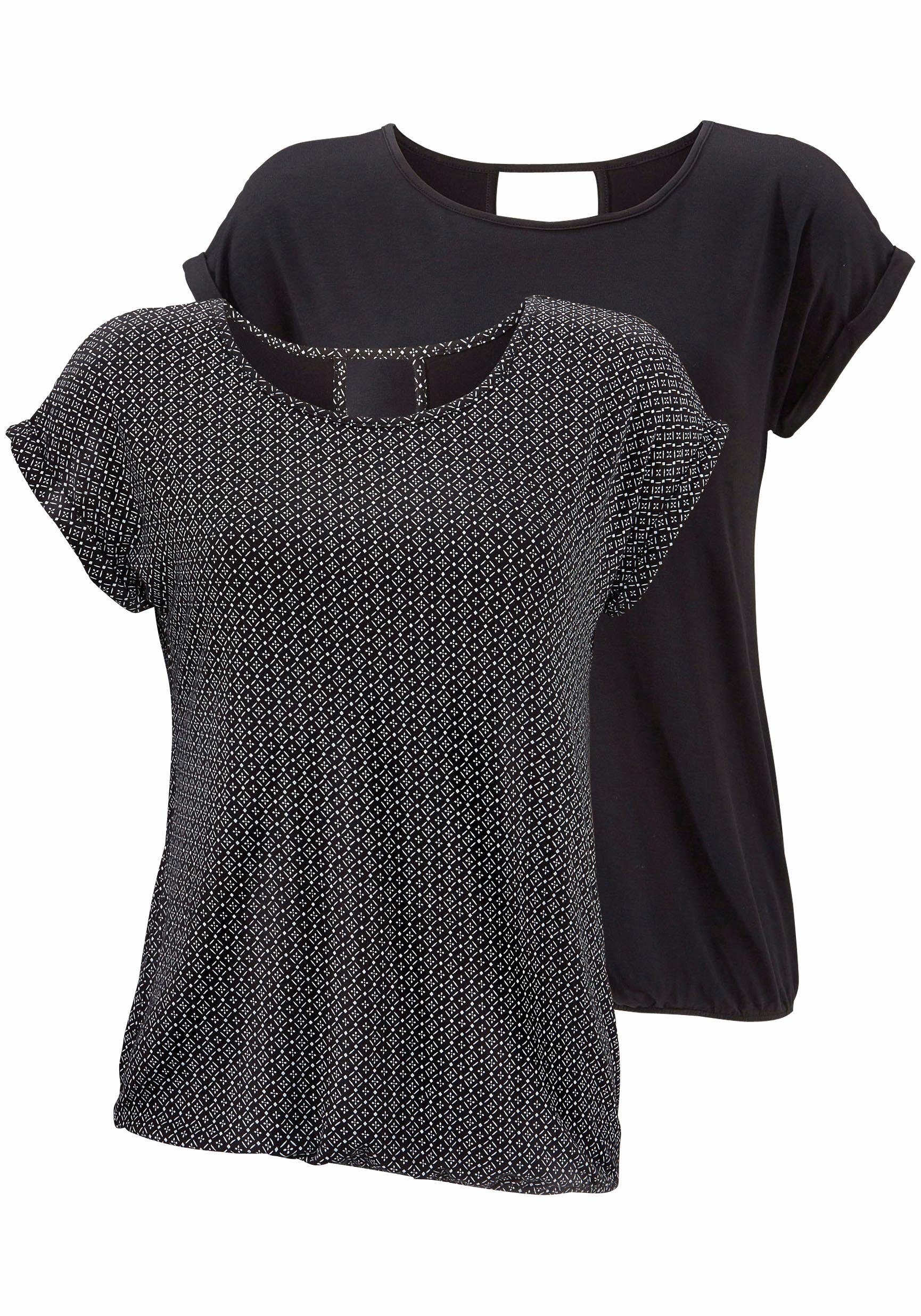 LASCANA Kurzarmshirt mit modischem Cut-Out (2er-Pack) aus weichem Viskose-Stretch