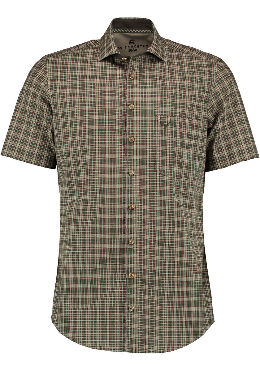 OS Trachten Outdoorhemd Piwaya Kurzarm Jagdhemd mit Hirsch-Stickerei auf de günstig online kaufen