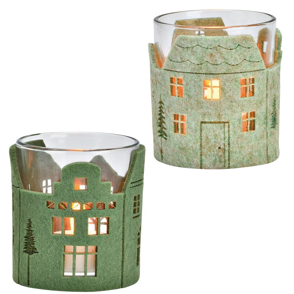 Kerzenhalter Windlichter Weihnachten Filz Set Deko Teelichtgläser Ø 7 cm