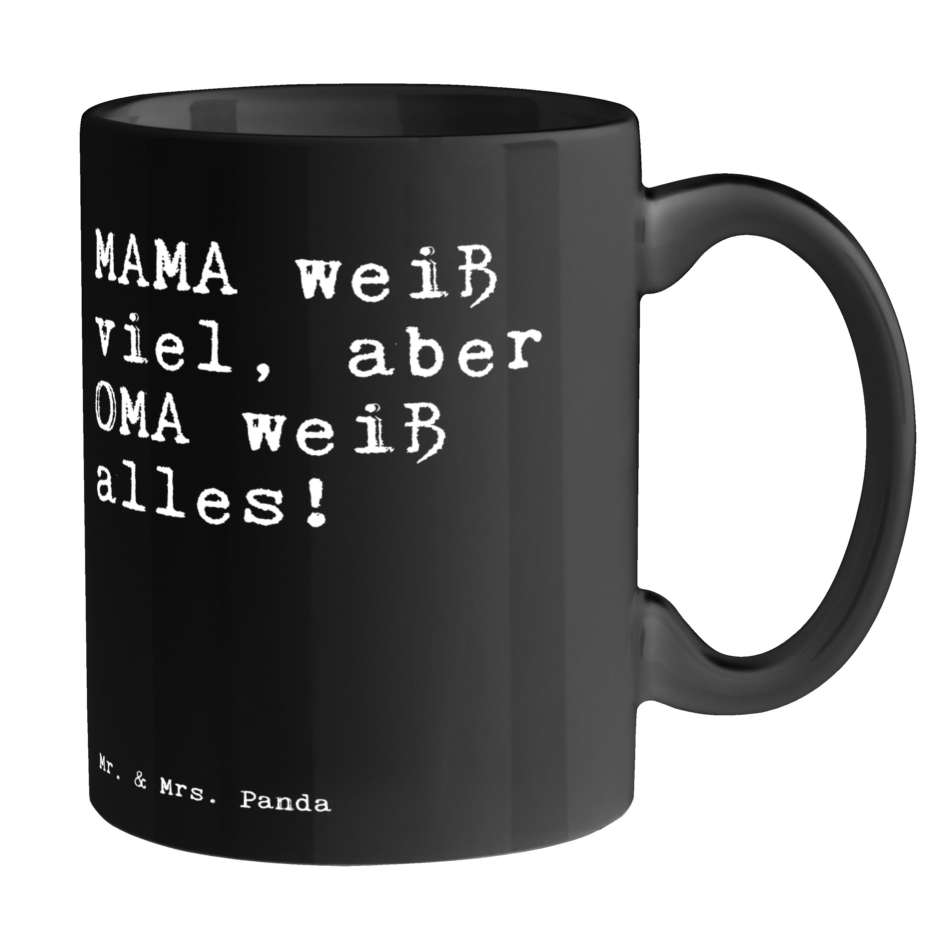 Tasse MAMA weiß viel, aber... - Schwarz - Geschenk, Familie, Becher, Frühst
