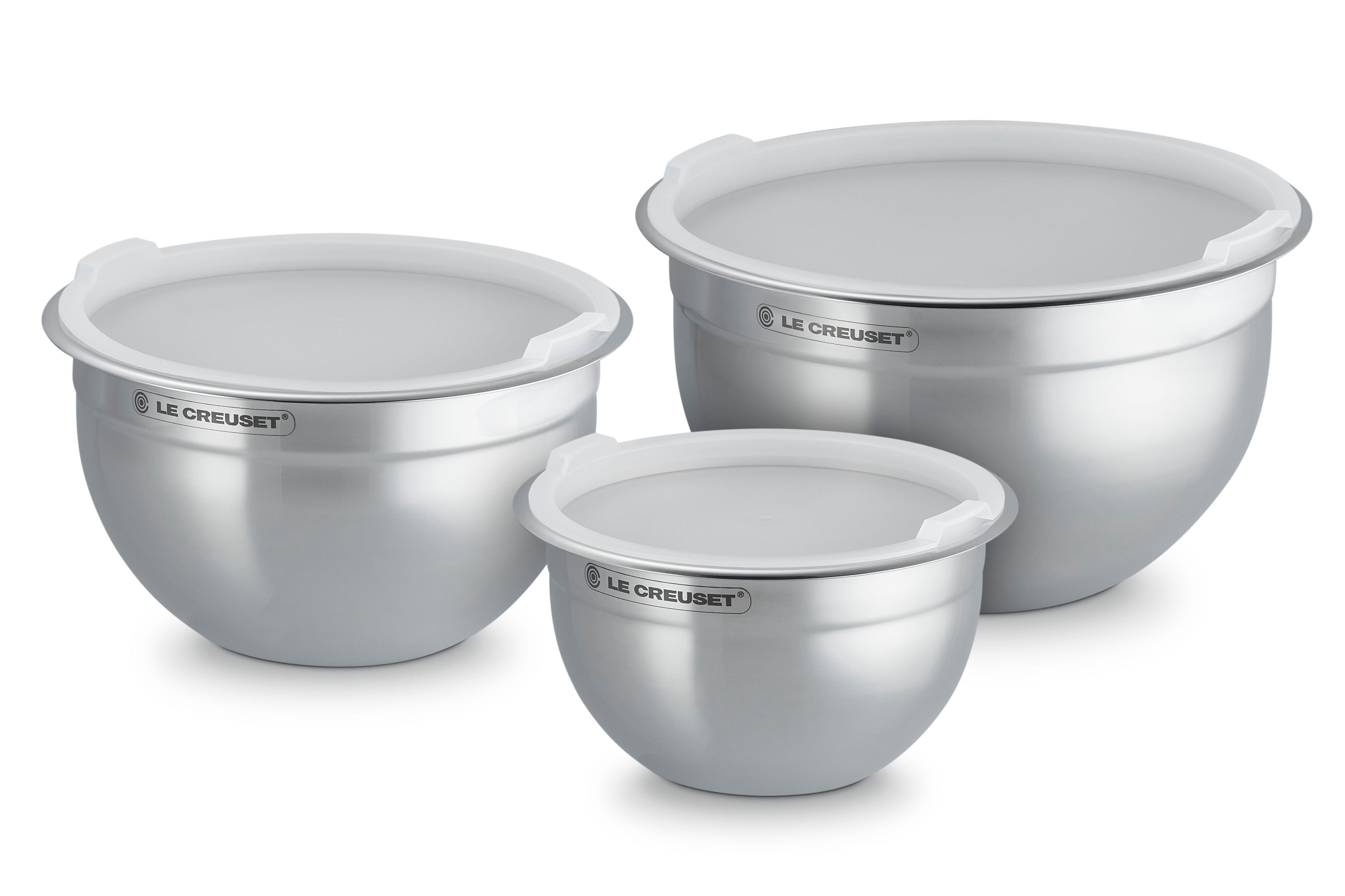 LE CREUSET Rührschüssel Rührschüsselset mit Deckel, Edelstahl, 3-teilig, Ø 19/23/27cm, 41901000010000