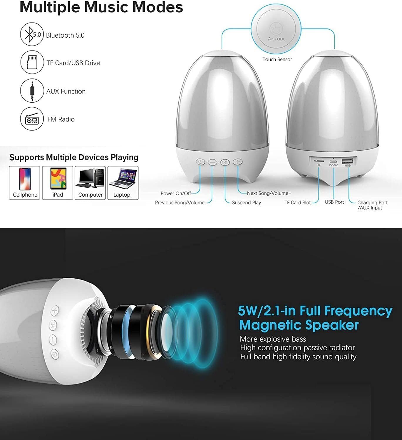 Bluetooth-Lautsprecher Multifunktionaler 3D-Lichteffekt,Bluetooth 5 DOPWii mit Lautsprecher Licht,