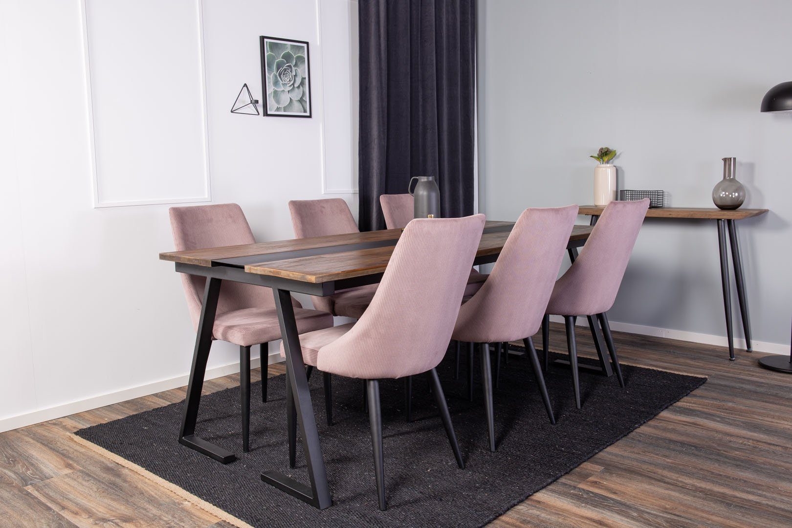 6 und Essgruppe Teak Esstisch (7-tlg) Essgruppe Jakarta Leone Esszim, Pink ebuy24