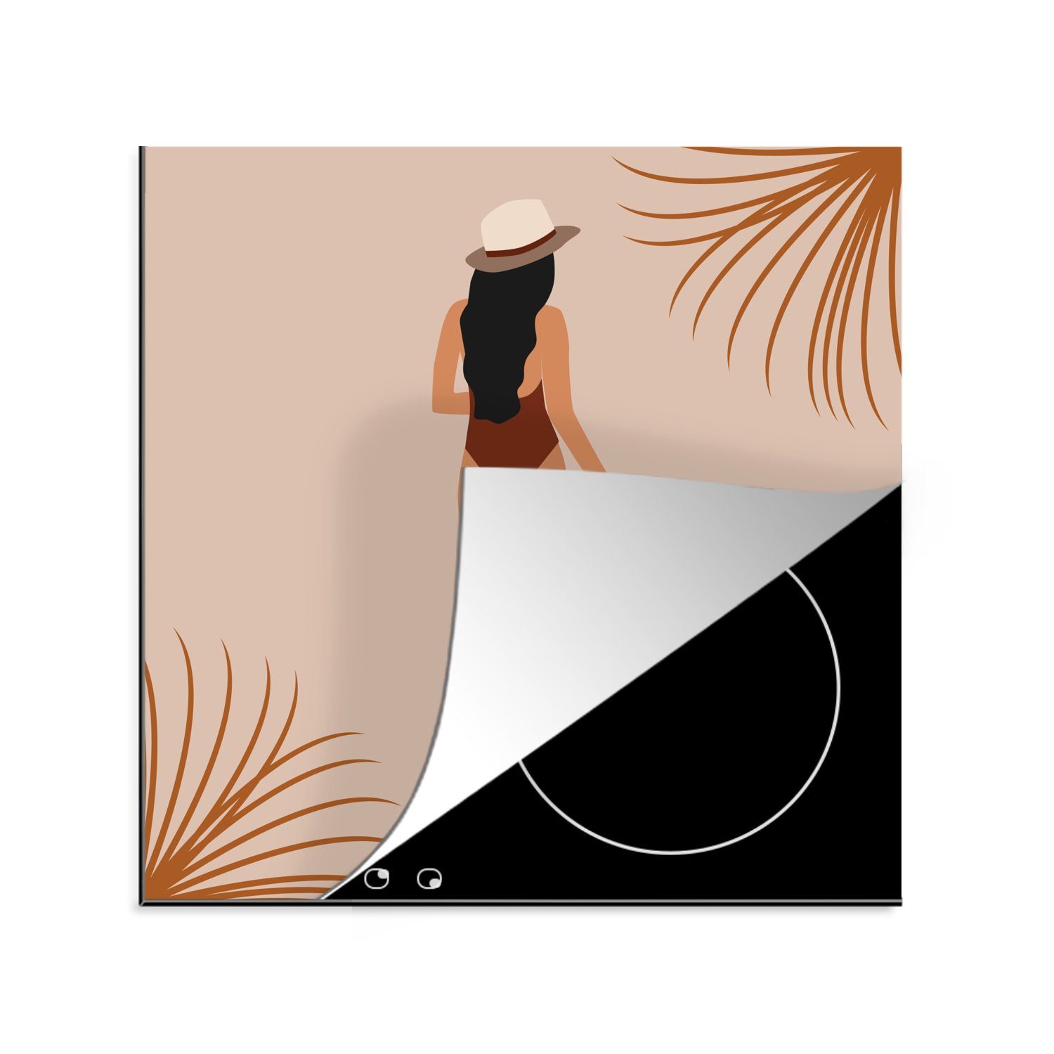 MuchoWow Herdblende-/Abdeckplatte Sommer - Frau - Pastell, Vinyl, (1 tlg), 78x78 cm, Ceranfeldabdeckung, Arbeitsplatte für küche