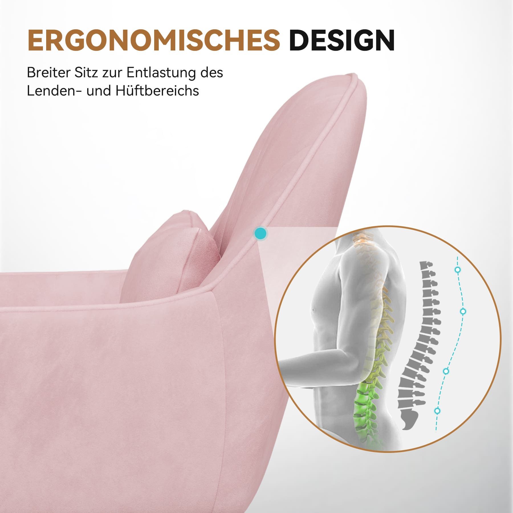 HawthyHome Bürostuhl Ergonomischer Homeoffice-Stuhl, 360° Drehbar & Höhenverstellbar (1 St), Samtbezug mit Kopfkissen, ideal für Arbeitszimmer & Schlafzimmer – Bild 5 von 5