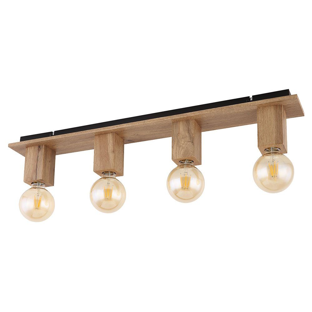 GLOBO LIGHTING Deckenspot, Leuchtmittel nicht inklusive, Deckenleuchte Wohnzimmerlampe 4 Flammig Metall schwarz Holz L 80 cm