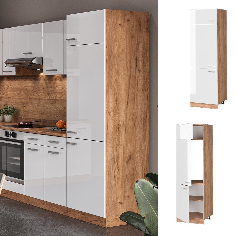 Vicco Kühlumbauschrank R-Line, Weiß Hochglanz/Goldkraft Eiche, günstig online kaufen