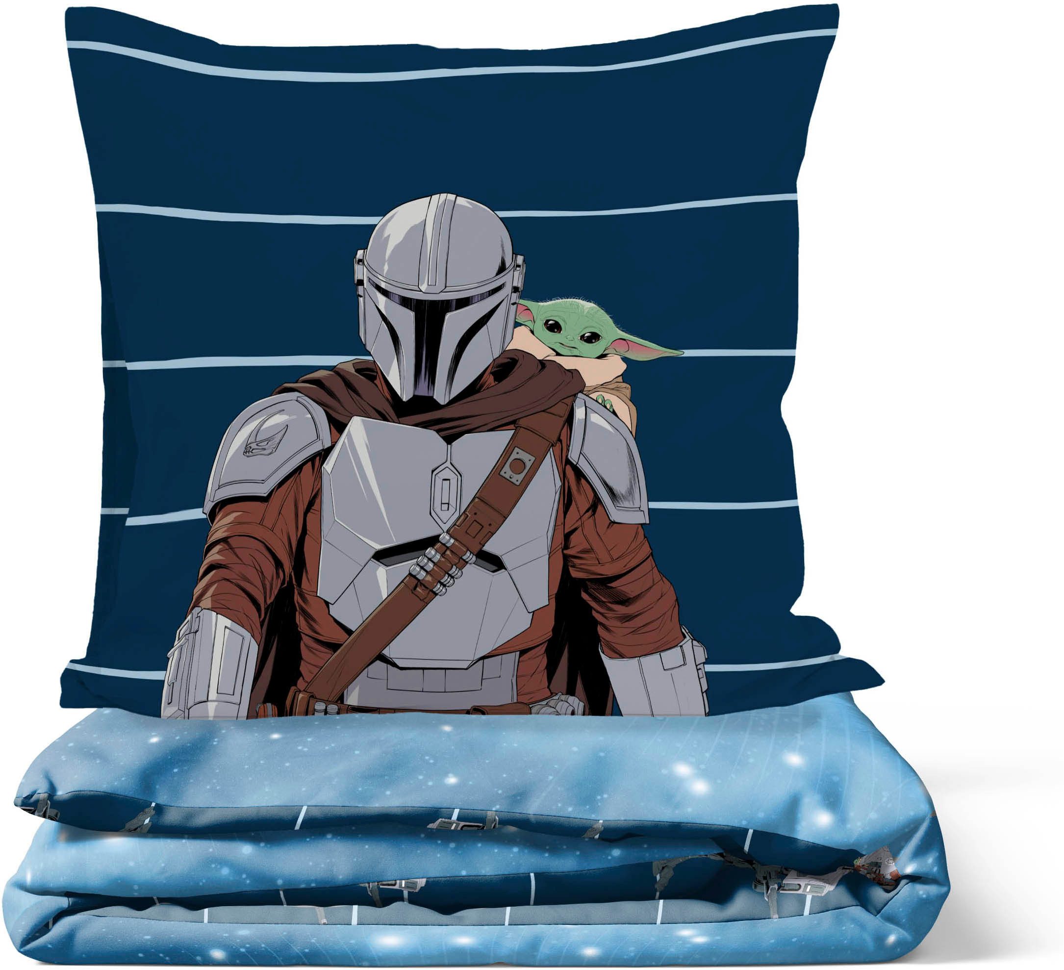 Star Wars Bettwäsche Star Wars Mando & Grogu, Baumwoll-Leinen Mix, 2 teilig