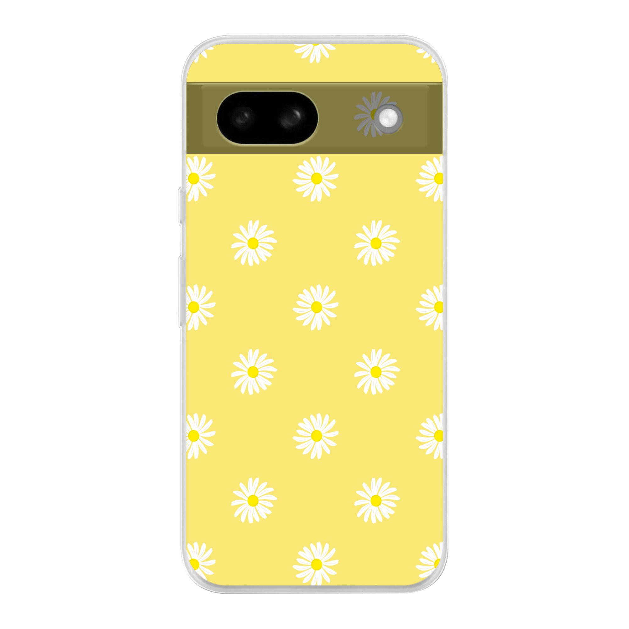 MuchoWow Handyhülle für Google Pixel 8a Gänseblümchen - Pastell - Weiß - Gelb - Blumen, Phone Case, Silikon, Schutzhülle Dünn