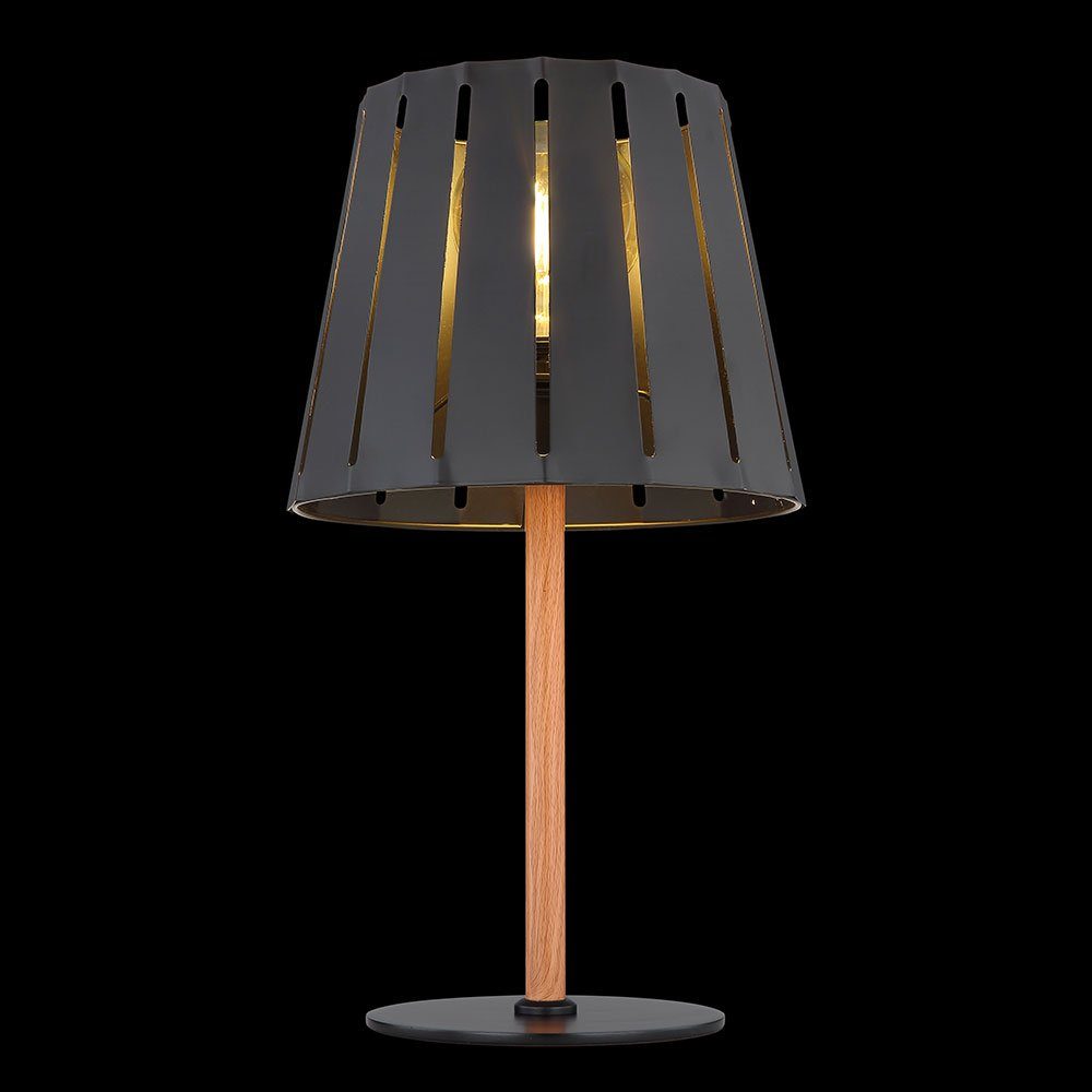 Holzoptik Lampe Leuchtmittel nicht Schreibtischlampe, etc-shop inklusive, Schwarz Nachttischlampe Metall Tischlampe