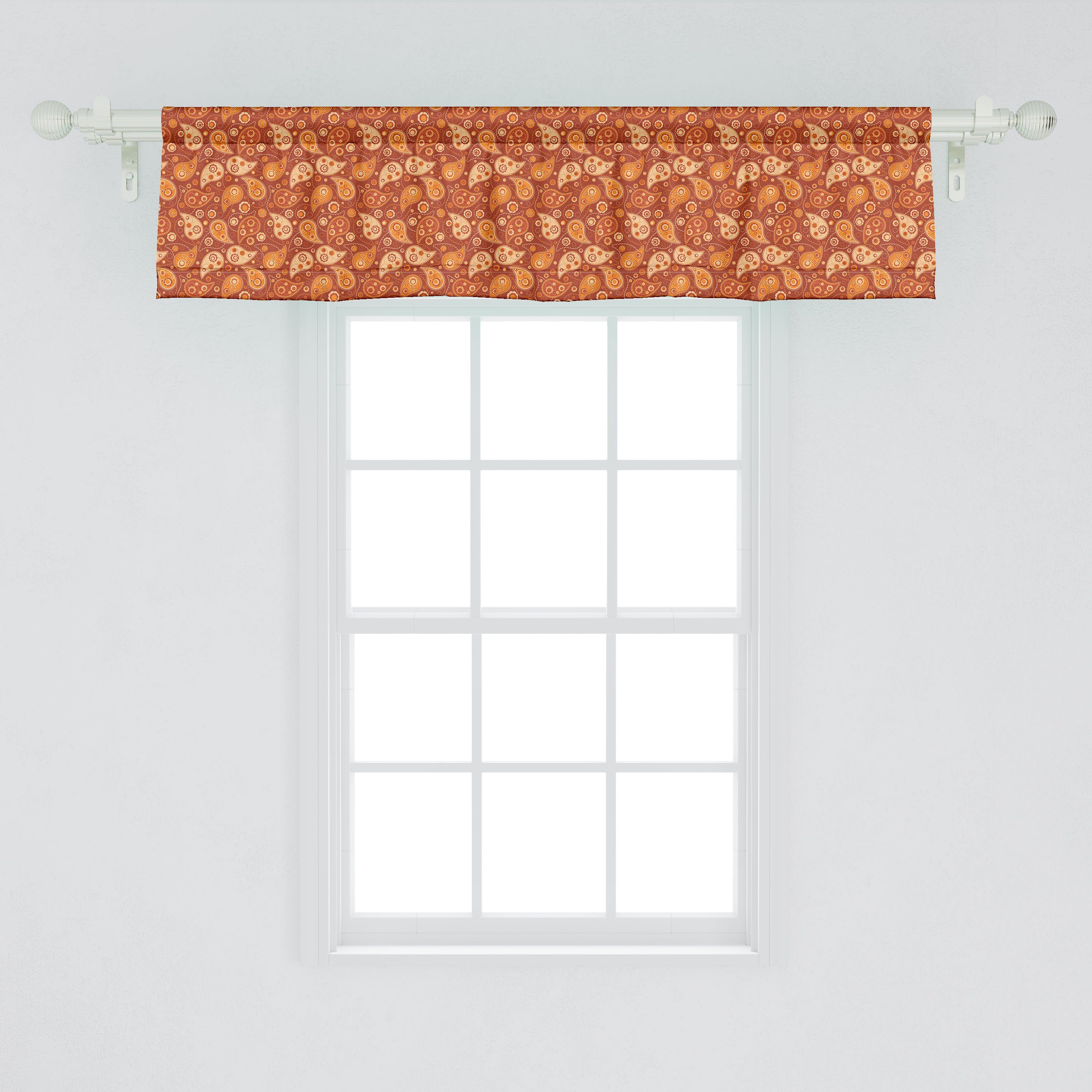 Scheibengardine Schlafzimmer mit Blumen Stangentasche, Retro Dekor Paisley Volant Vorhang Microfaser, Küche Orange für Abakuhaus,