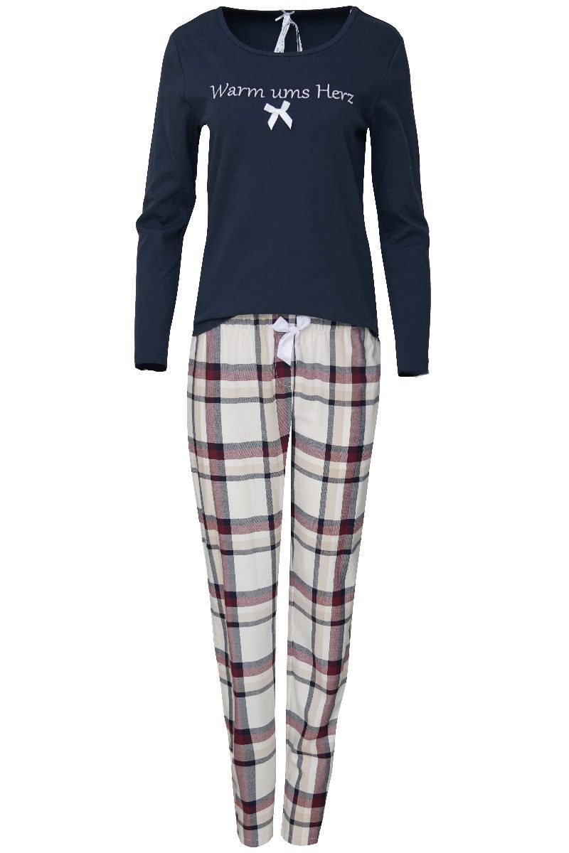 Louis & Louisa Schlafanzug Pyjama Damen - WARM UMS HERZ - dunkelblau/flanel günstig online kaufen