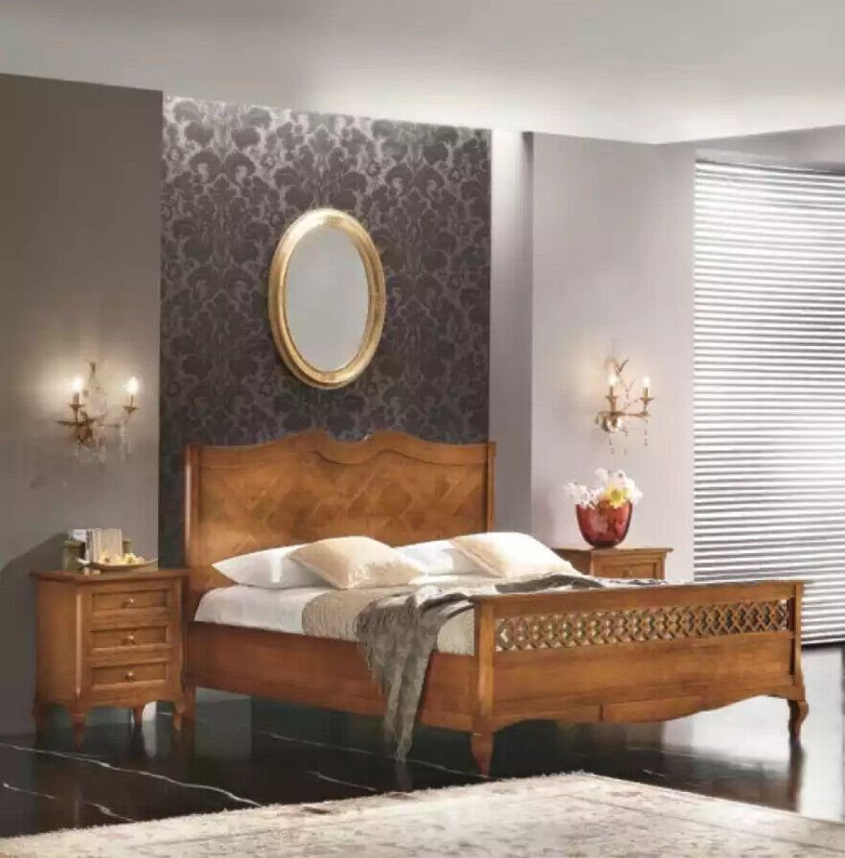 JVmoebel Schlafzimmer-Set Braun Bett 2x 5tlg. 2x + Bett Made Spiegel), Kommode Set + Nachttische Italy Italienische Nachttische + in Kommode (5-St., Möbel