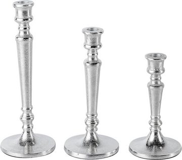 MichaelNoll Kerzenständer 3er Set Kerzenständer Silber Deko für Stabkerzen - H 19, 24 und 29 cm