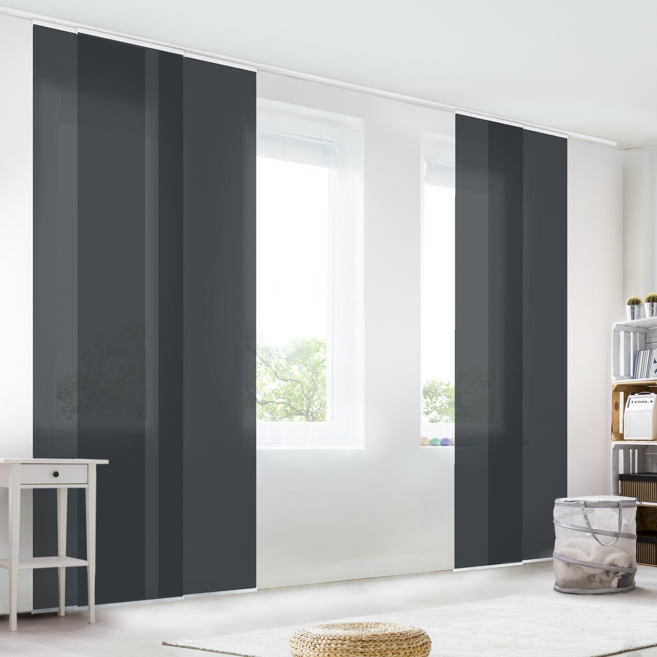 Bilderdepot24 Schiebegardine modern Flächenvorhang blickdicht Mondgrau, günstig online kaufen