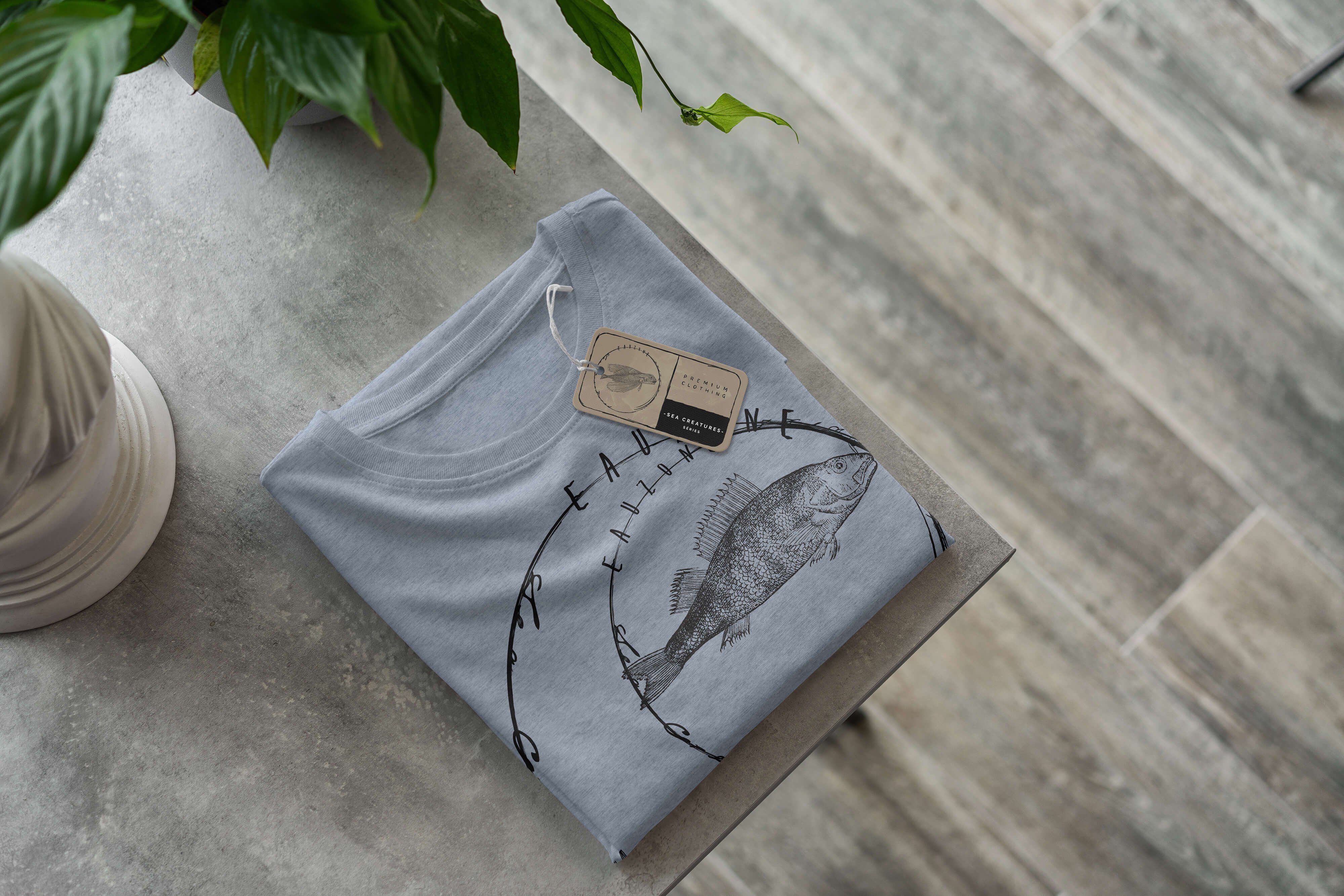 und sportlicher Denim Schnitt - 076 T-Shirt feine Serie: Sinus Stonewash Struktur Sea / Fische Art Creatures, T-Shirt Tiefsee Sea