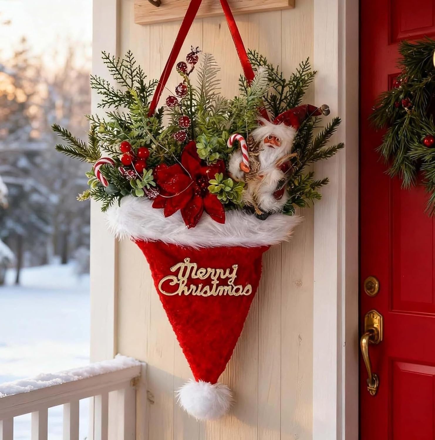 Kunstkranz Türkranz Weihnachten, Hängende Weihnachtsdeko, Sorvyzxn, Weihnachtstürkranz für Haustür, Fenster, Wand Hängende Deko – Bild 4 von 5