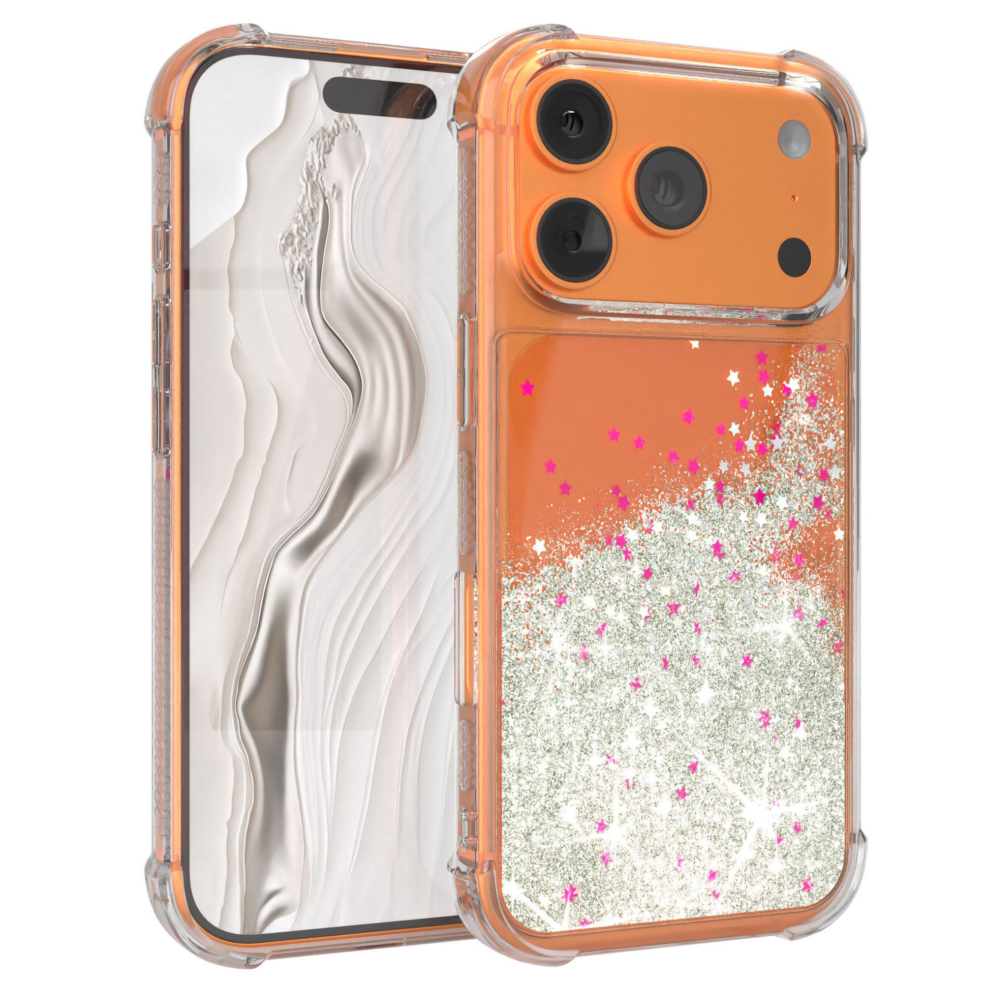 EAZY CASE Handyhülle Liquid Glittery Case für Apple iPhone 17 Pro 6,3 Zoll, Kratzfeste Silikonhülle stoßfestes Back Cover Phone Case Etui Silber