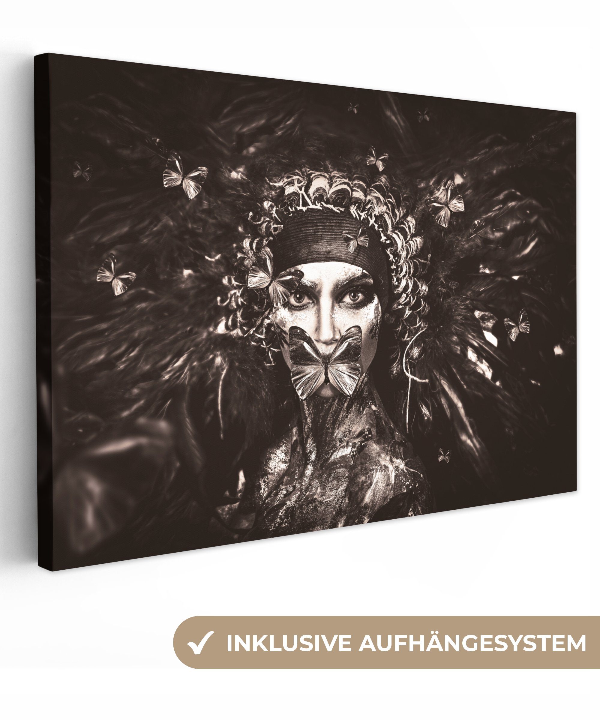 OneMillionCanvasses® Leinwandbild Frau - Schwarz - Weiß - Luxus, (1 St), Wandbild Leinwandbilder, Aufhängefertig, Wanddeko, 30x20 cm