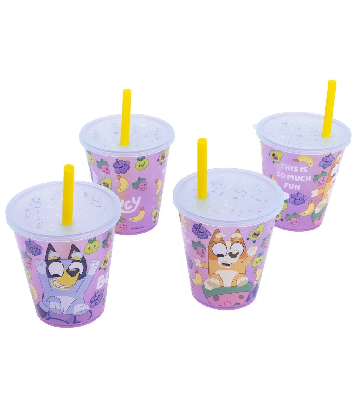 Bluey Becher Kinder Becher Set 4 teilig 285 ml Becher mit Trinkhalm, 4-tlg.
